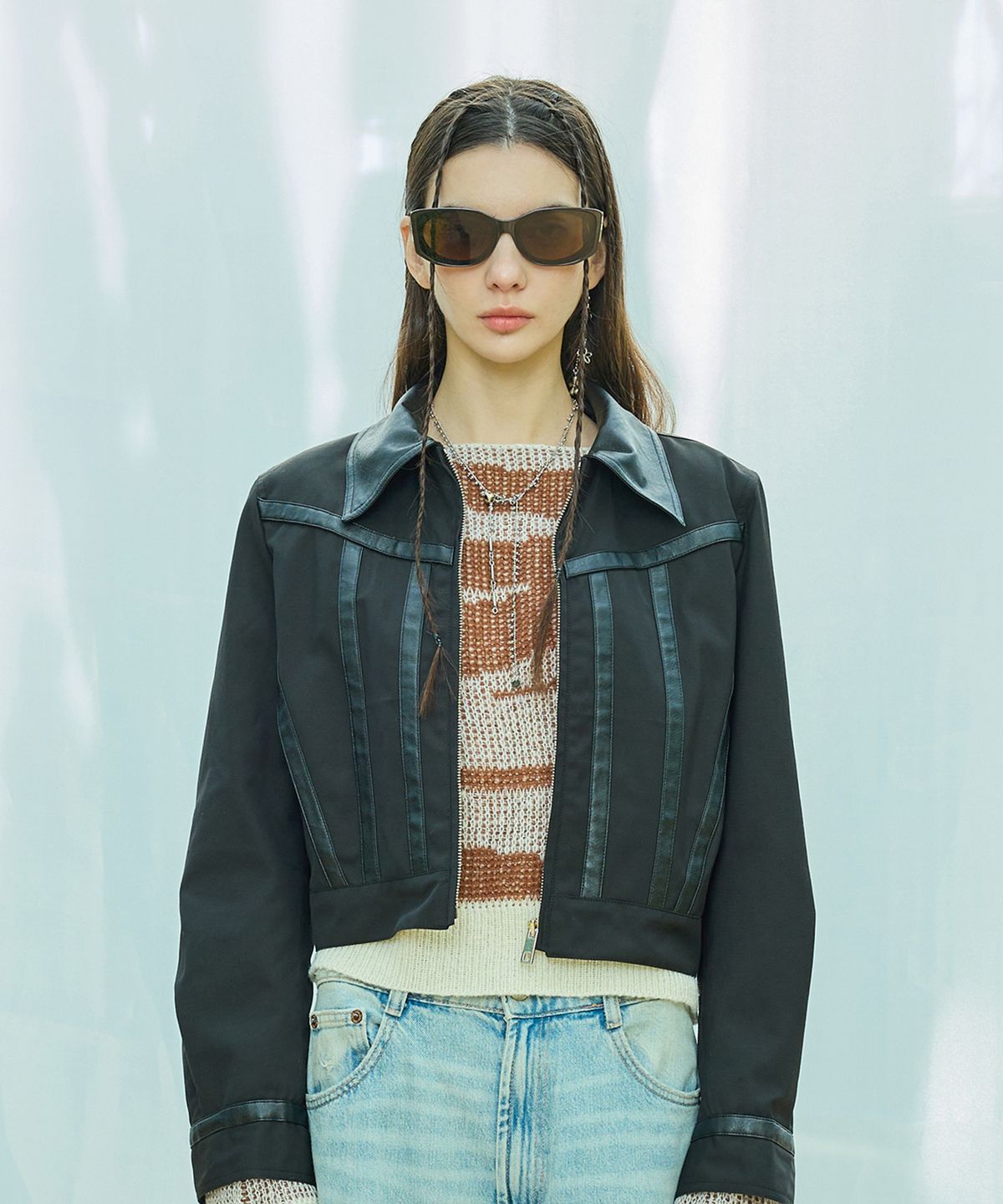라티젠(LARTIGENT) L9 COLLAR CROP JACKET(BLACK)