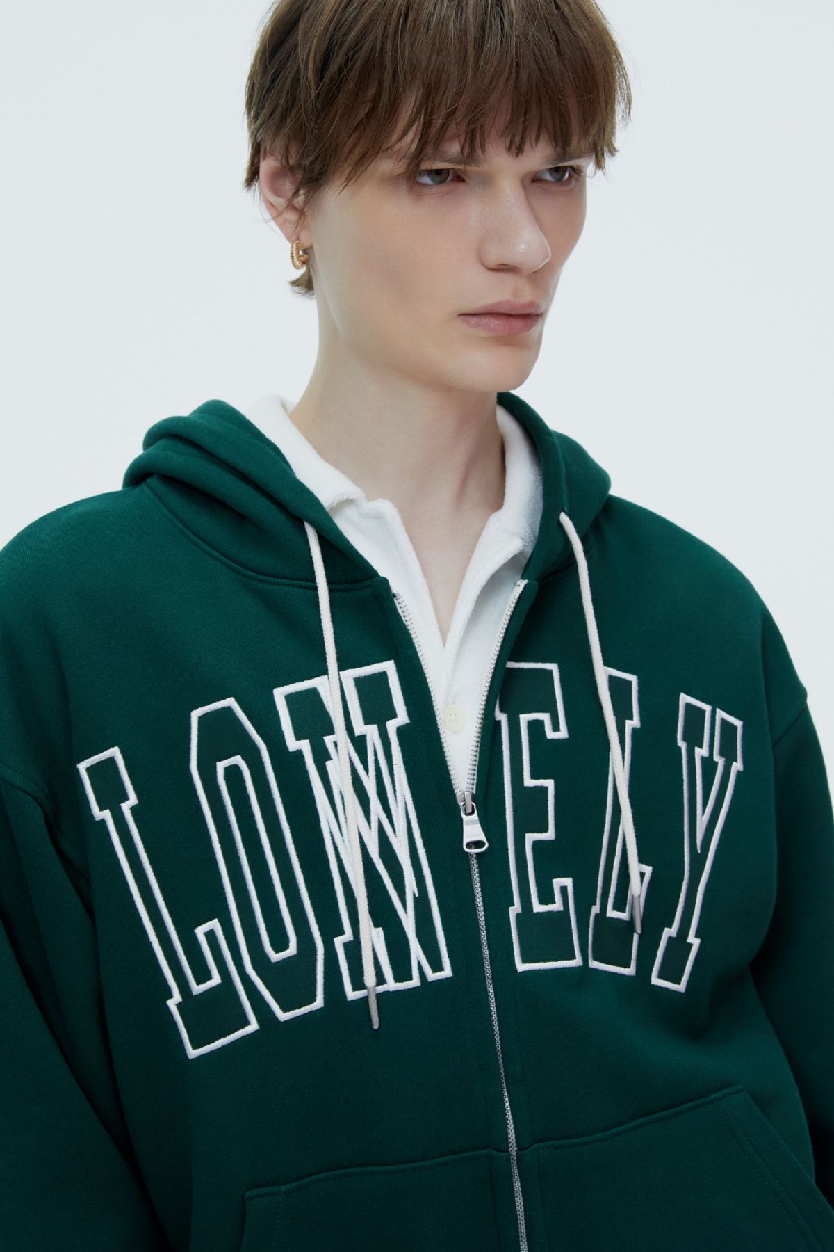 노앙(NOHANT) LONELY/LOVELY HOODIE ZIP-UP DEEP GREEN