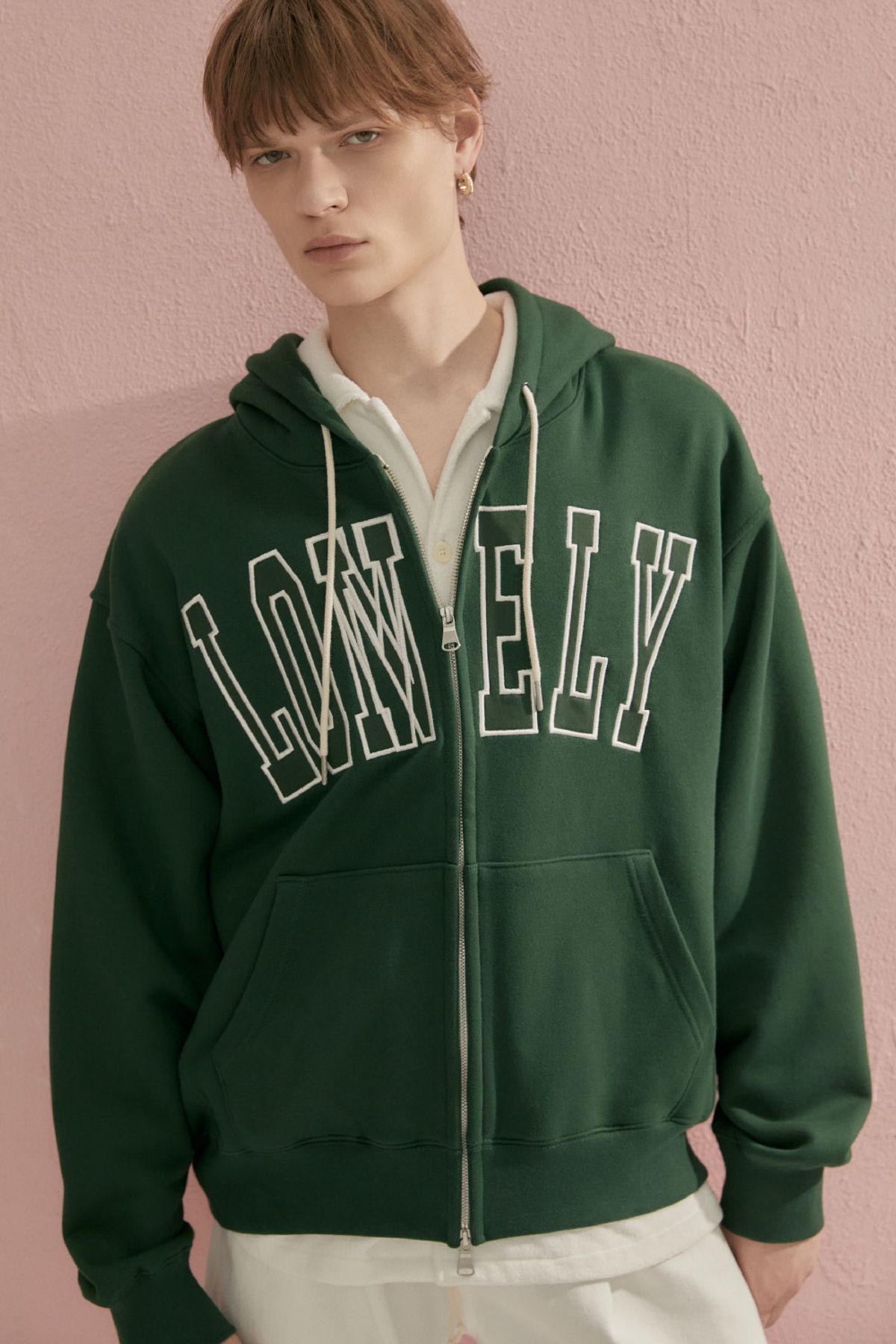 노앙(NOHANT) LONELY/LOVELY HOODIE ZIP-UP DEEP GREEN
