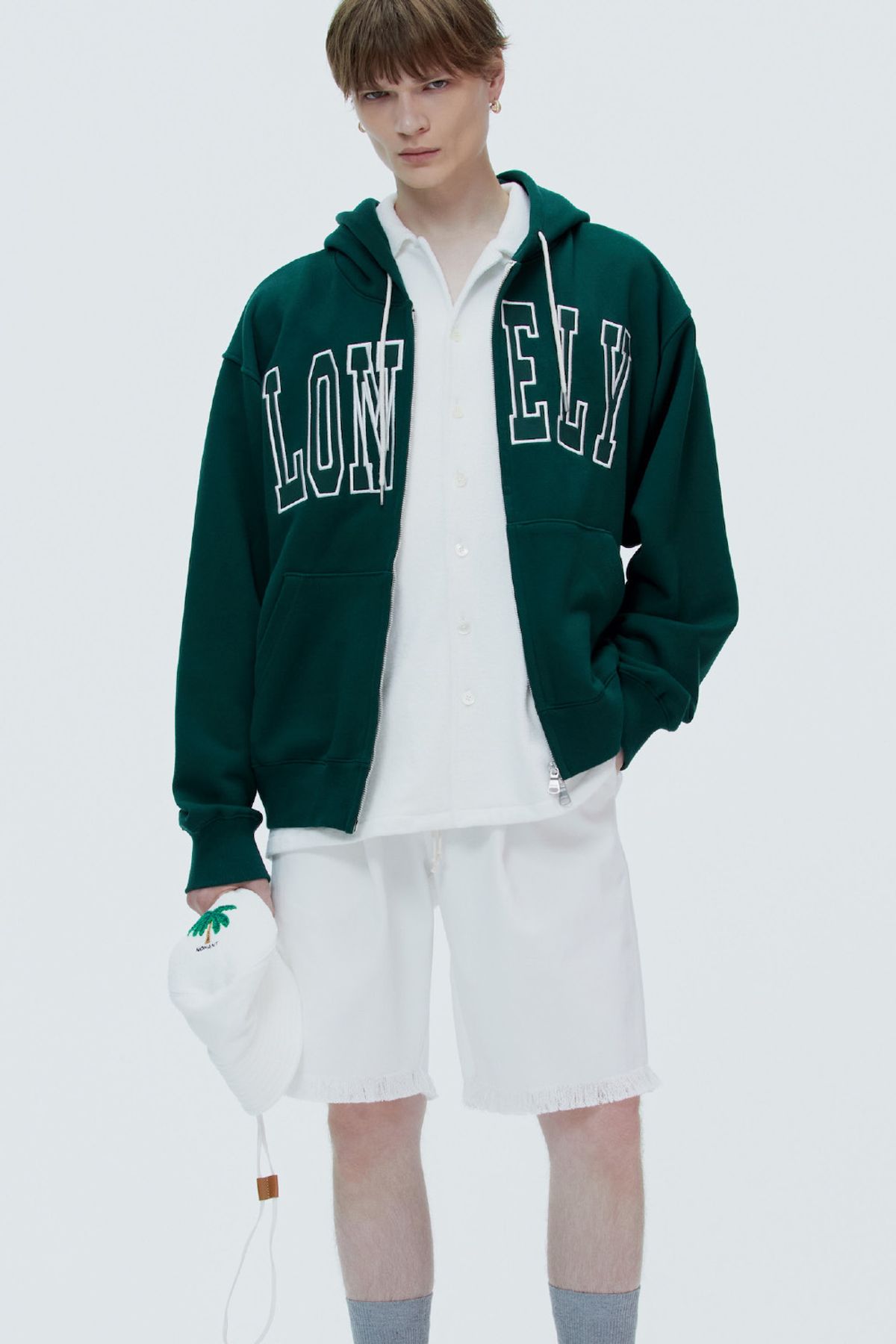 노앙(NOHANT) LONELY/LOVELY HOODIE ZIP-UP DEEP GREEN