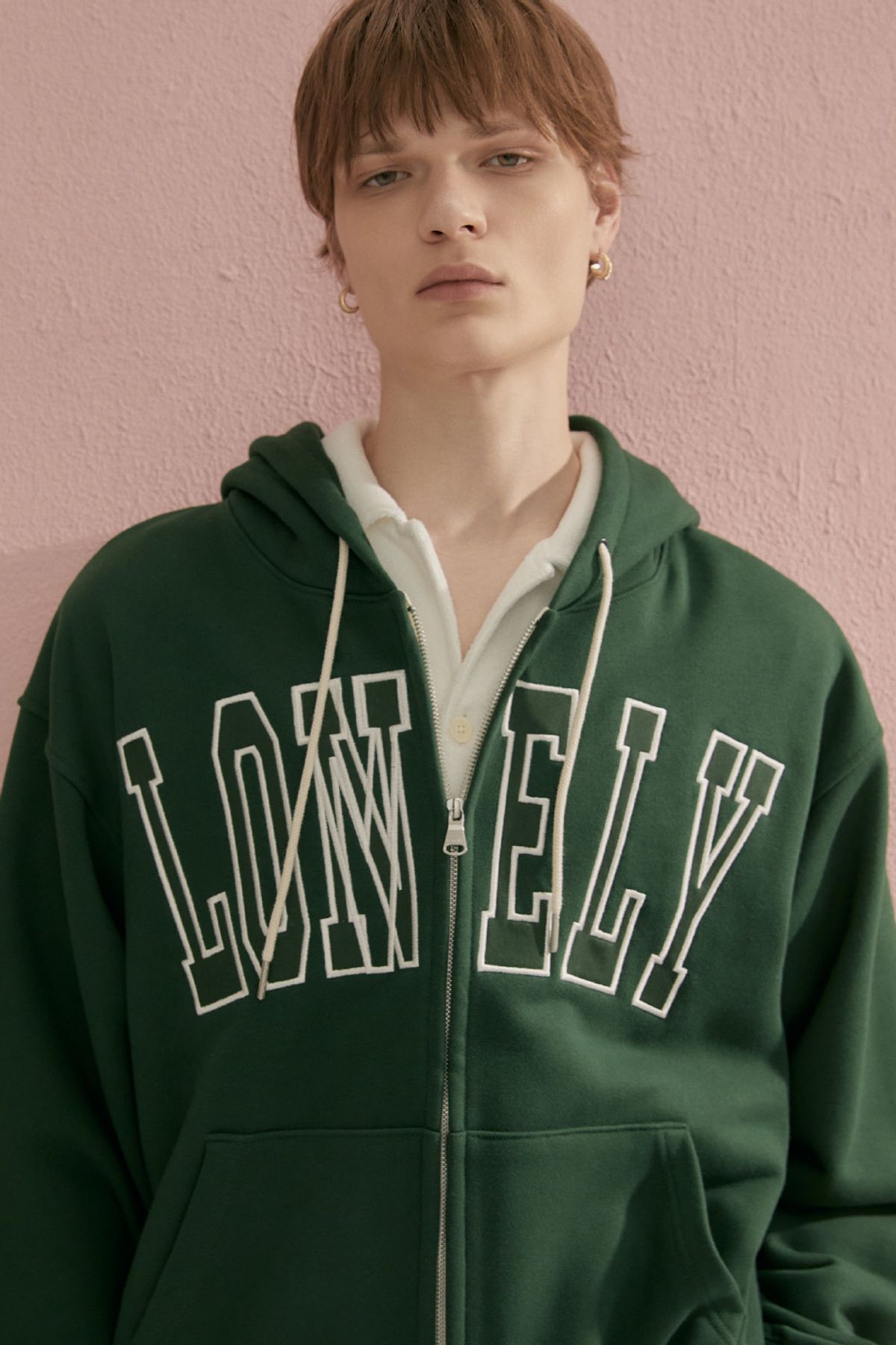 노앙(NOHANT) LONELY/LOVELY HOODIE ZIP-UP DEEP GREEN