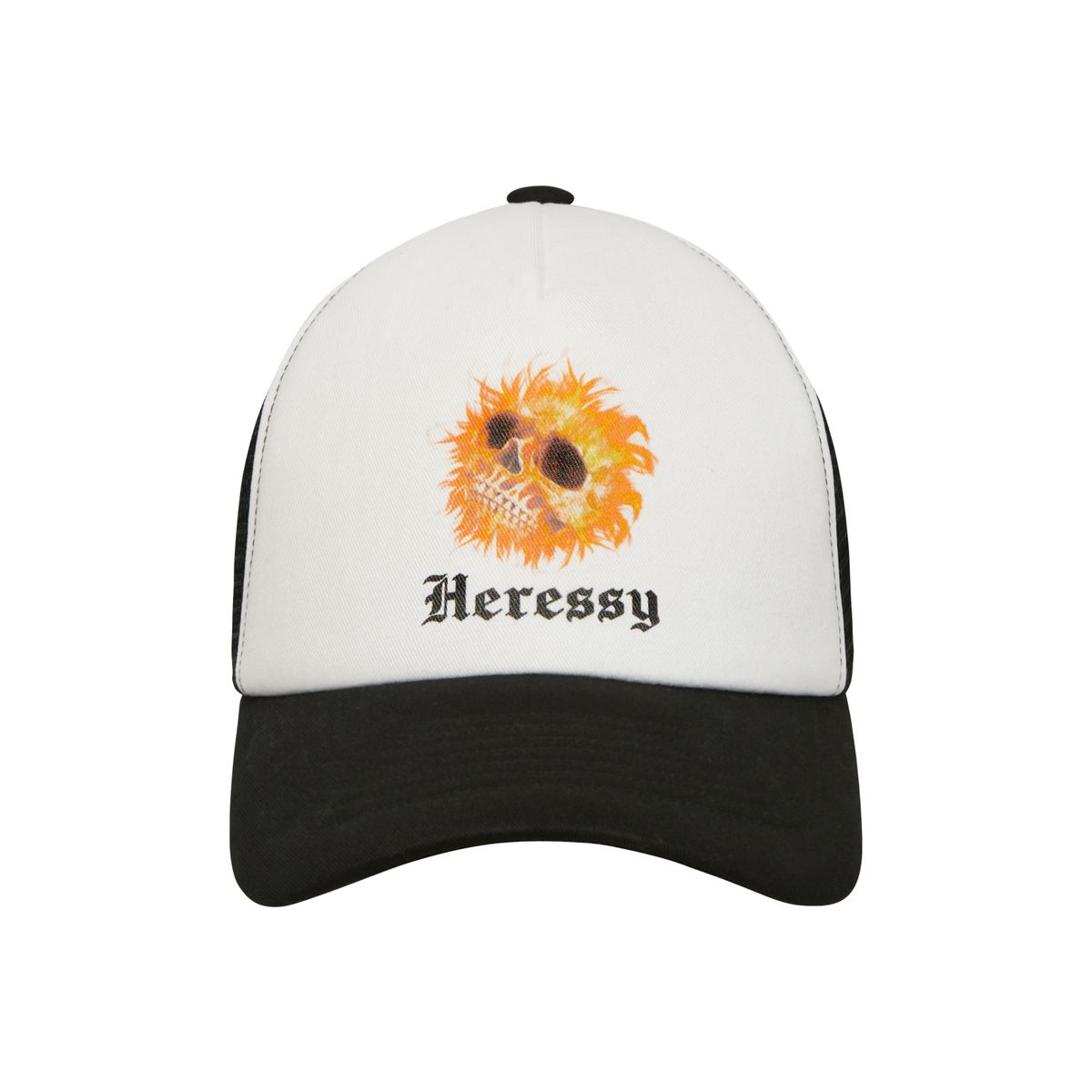 헤레시(HERESSY) FLAME SKULL TRUCKER CAP BLACK