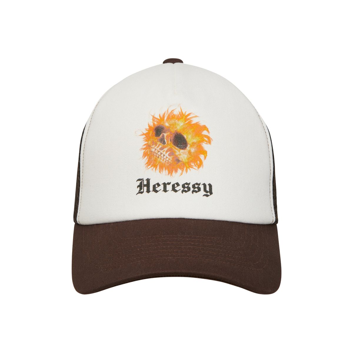 헤레시(HERESSY) FLAME SKULL TRUCKER CAP BROWN