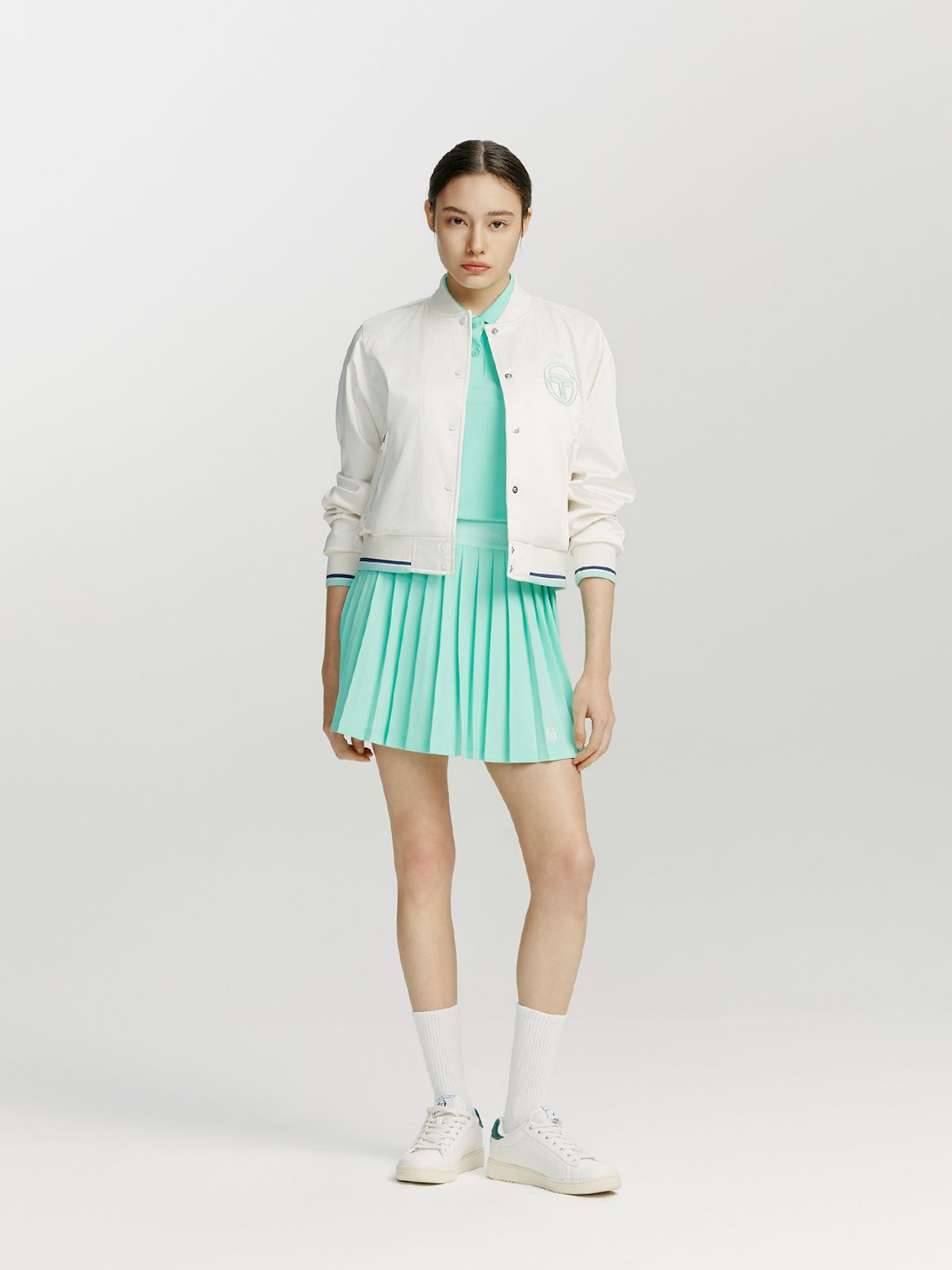 세르지오 타키니(SERGIO TACCHINI) W 프레피 사틴 바시티 자켓 (White)