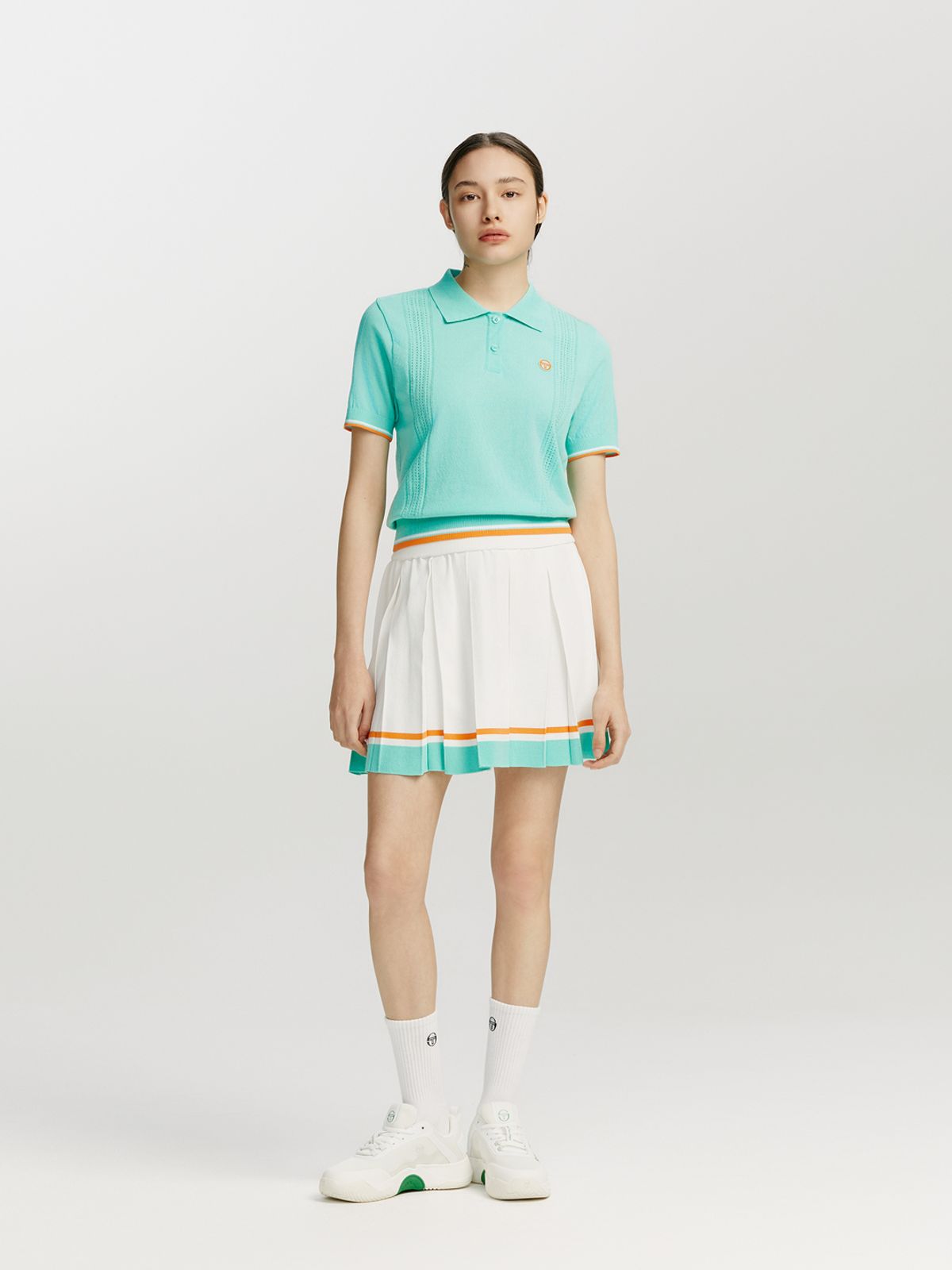 세르지오 타키니(SERGIO TACCHINI) W 프레피 니트 밑단 배색 플리츠 스커트 (White)