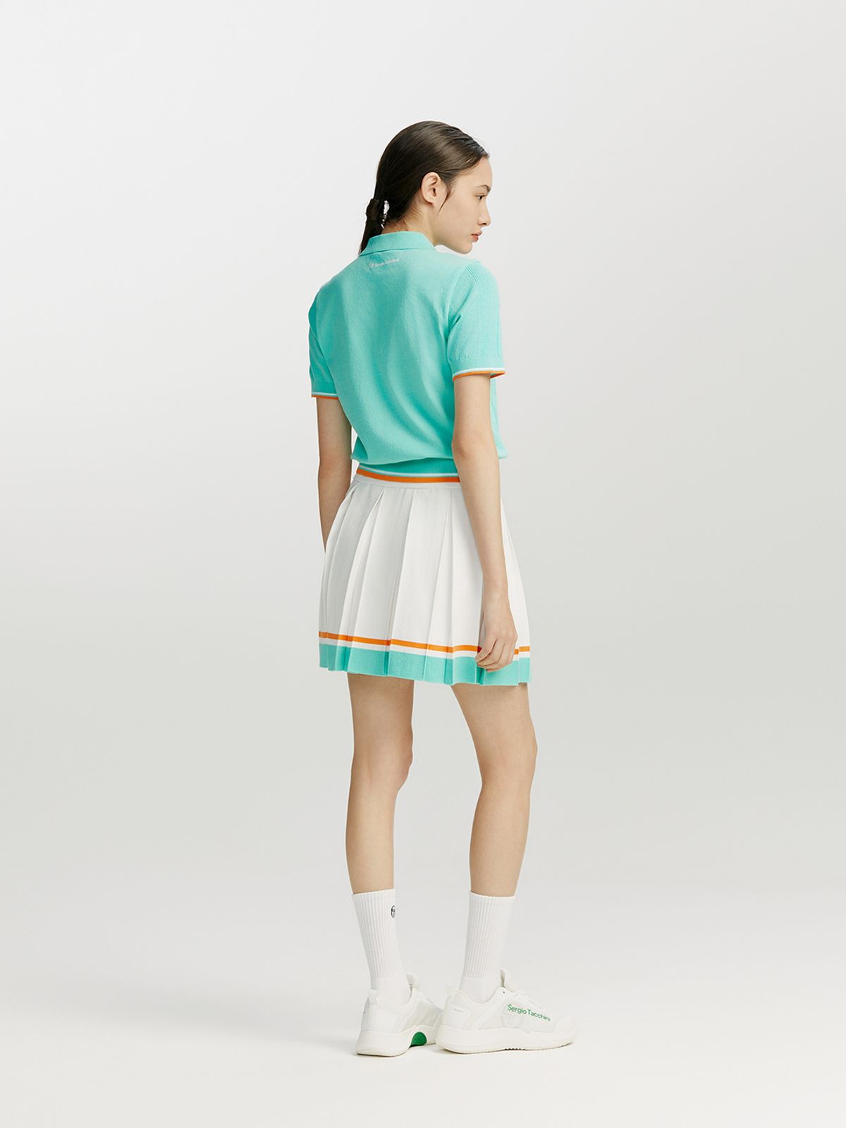 세르지오 타키니(SERGIO TACCHINI) W 프레피 니트 밑단 배색 플리츠 스커트 (White)