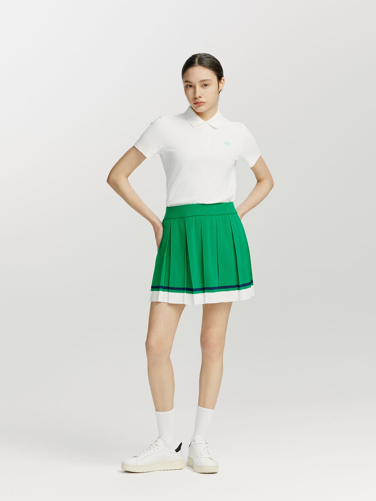 세르지오 타키니(SERGIO TACCHINI) W 프레피 니트 밑단 배색 플리츠 스커트 (Green)