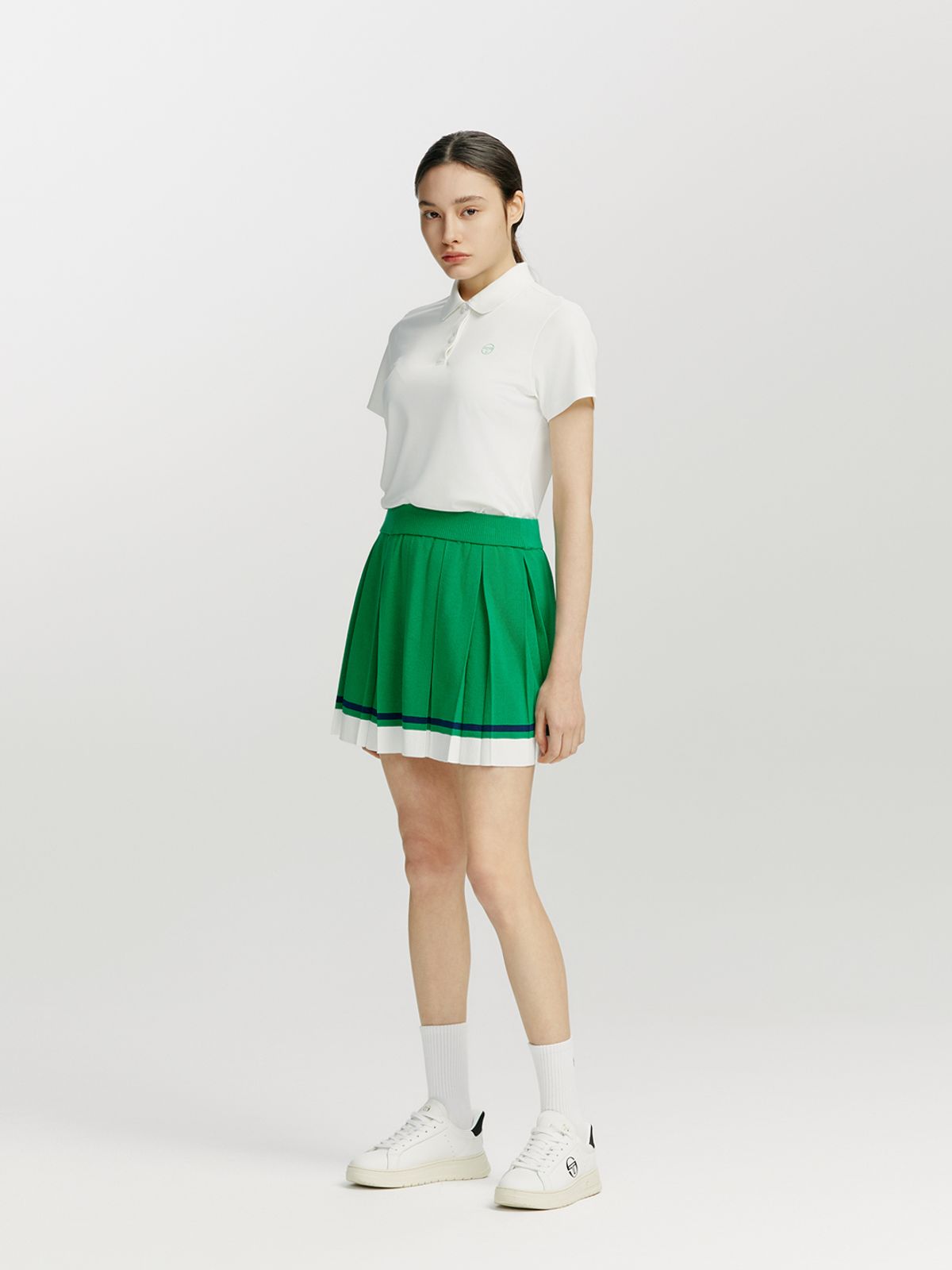 세르지오 타키니(SERGIO TACCHINI) W 프레피 니트 밑단 배색 플리츠 스커트 (Green)