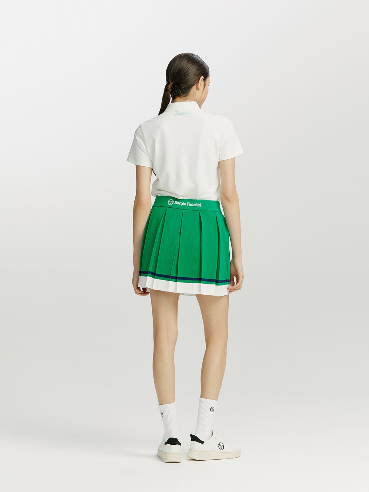 세르지오 타키니(SERGIO TACCHINI) W 프레피 니트 밑단 배색 플리츠 스커트 (Green)