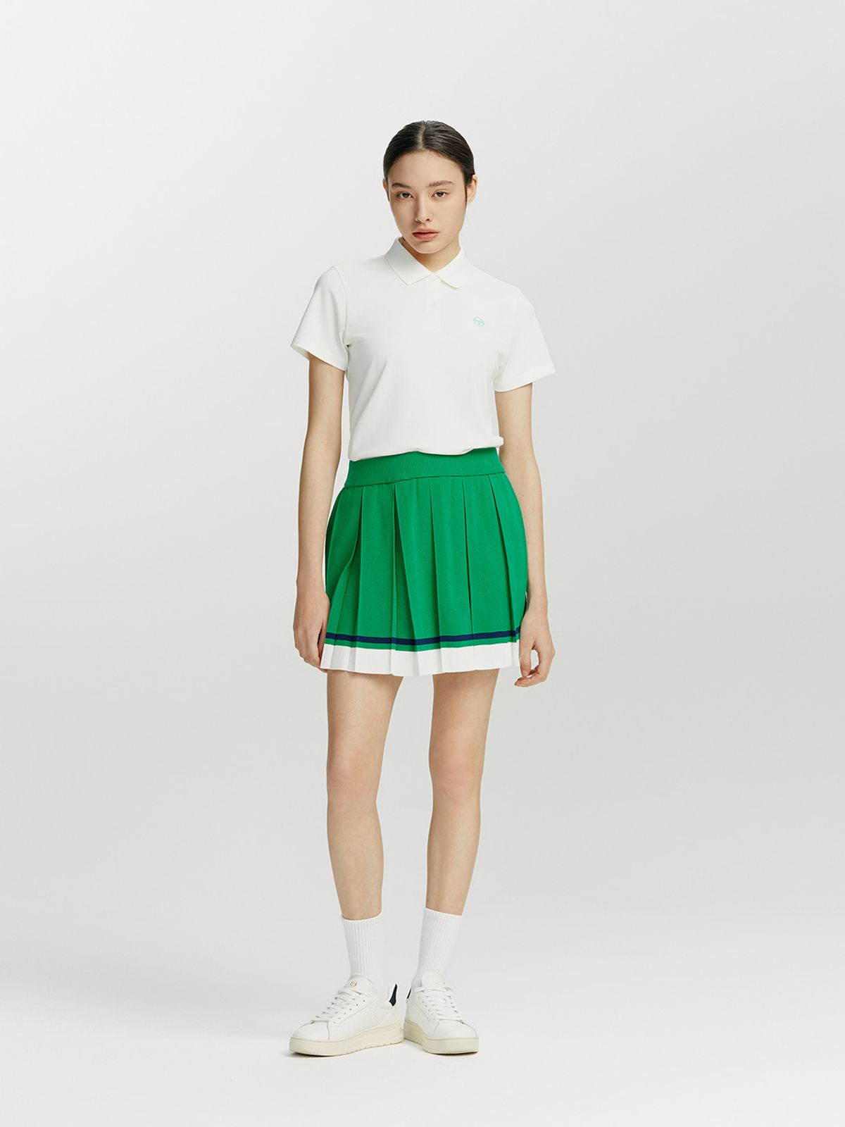 세르지오 타키니(SERGIO TACCHINI) W 프레피 니트 밑단 배색 플리츠 스커트 (Green)