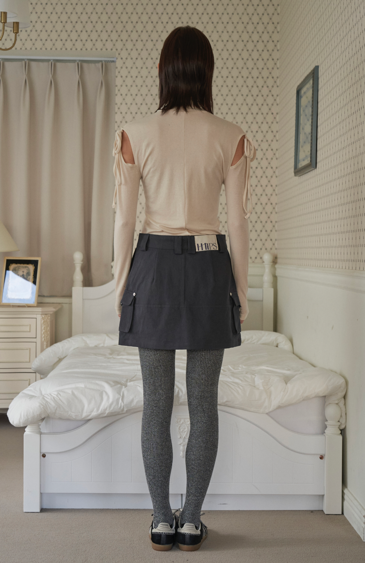 더블힙스(HHIPS) 지퍼 카고 스커트_다크네이비