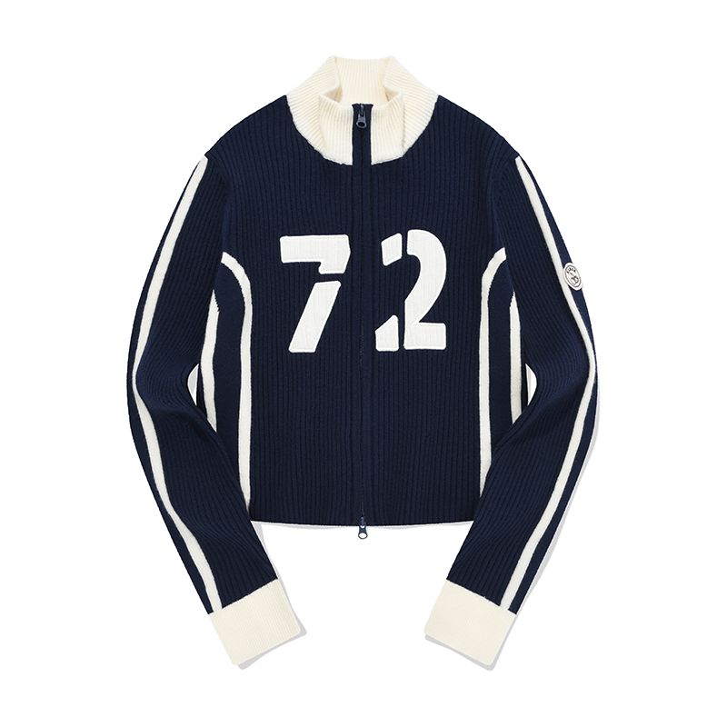 ★2024FW新作★KIRSH★LINE POINT HIGH NECK KNIT ZIP UP MUSINSA | KIRSH Line point high neck knit zip-up [navy]