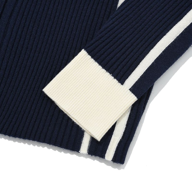 MUSINSA | KIRSH Line point high neck knit zip-up [navy]