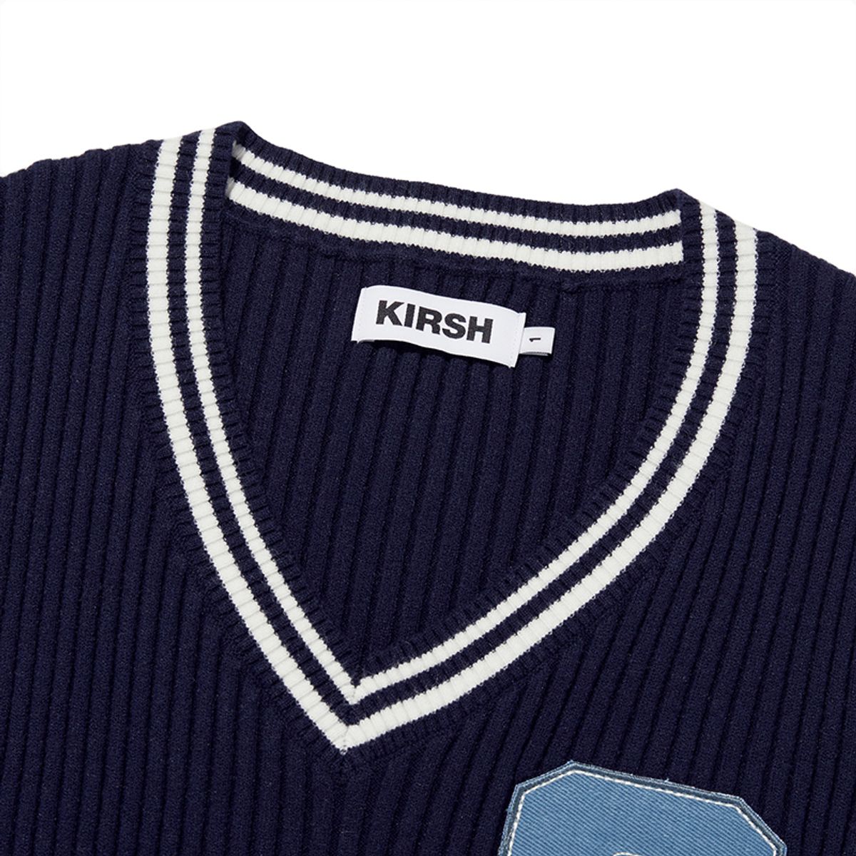 키르시(KIRSH) 아플리케 브이넥 니트 베스트 [네이비]