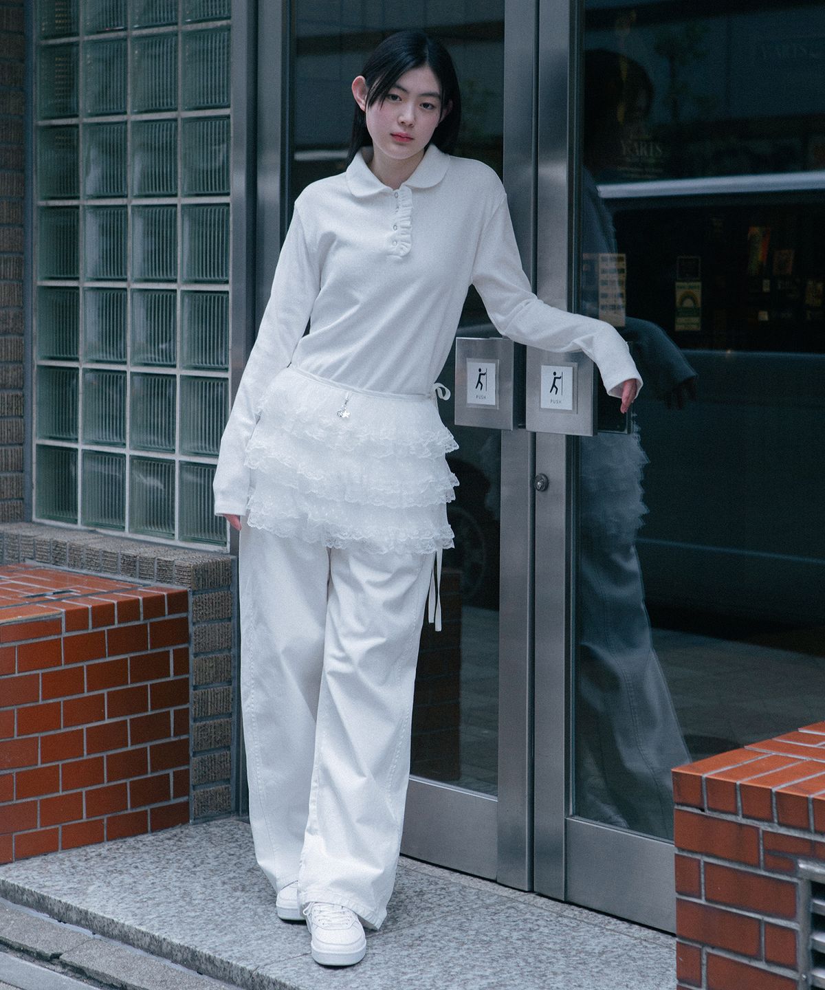 오헤시오(OHESHIO) cancan lace ribbon wrap skirt (white)
