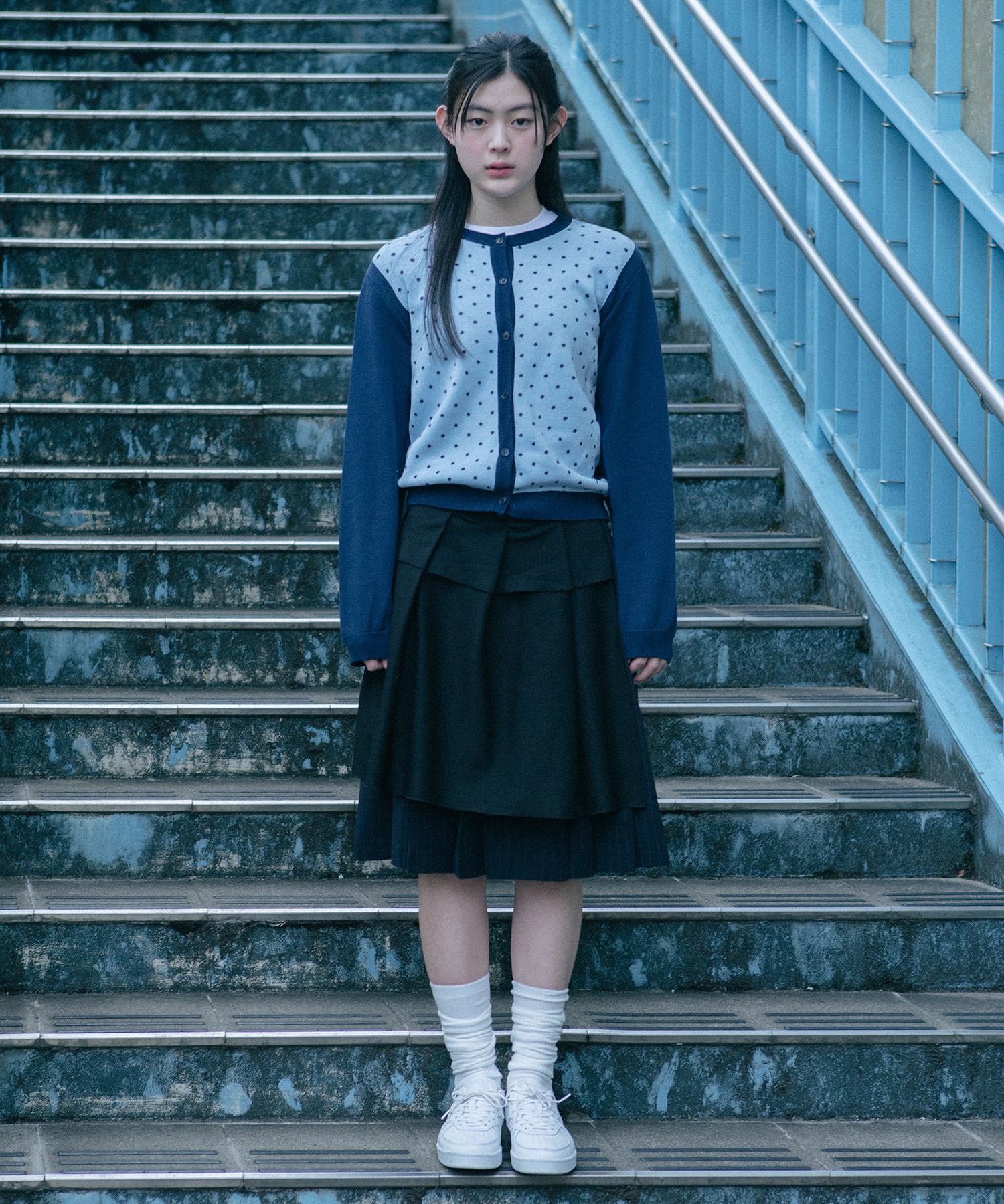 MUSINSA公式 | OHESHIO dot two tone cardigan (baby blue) 