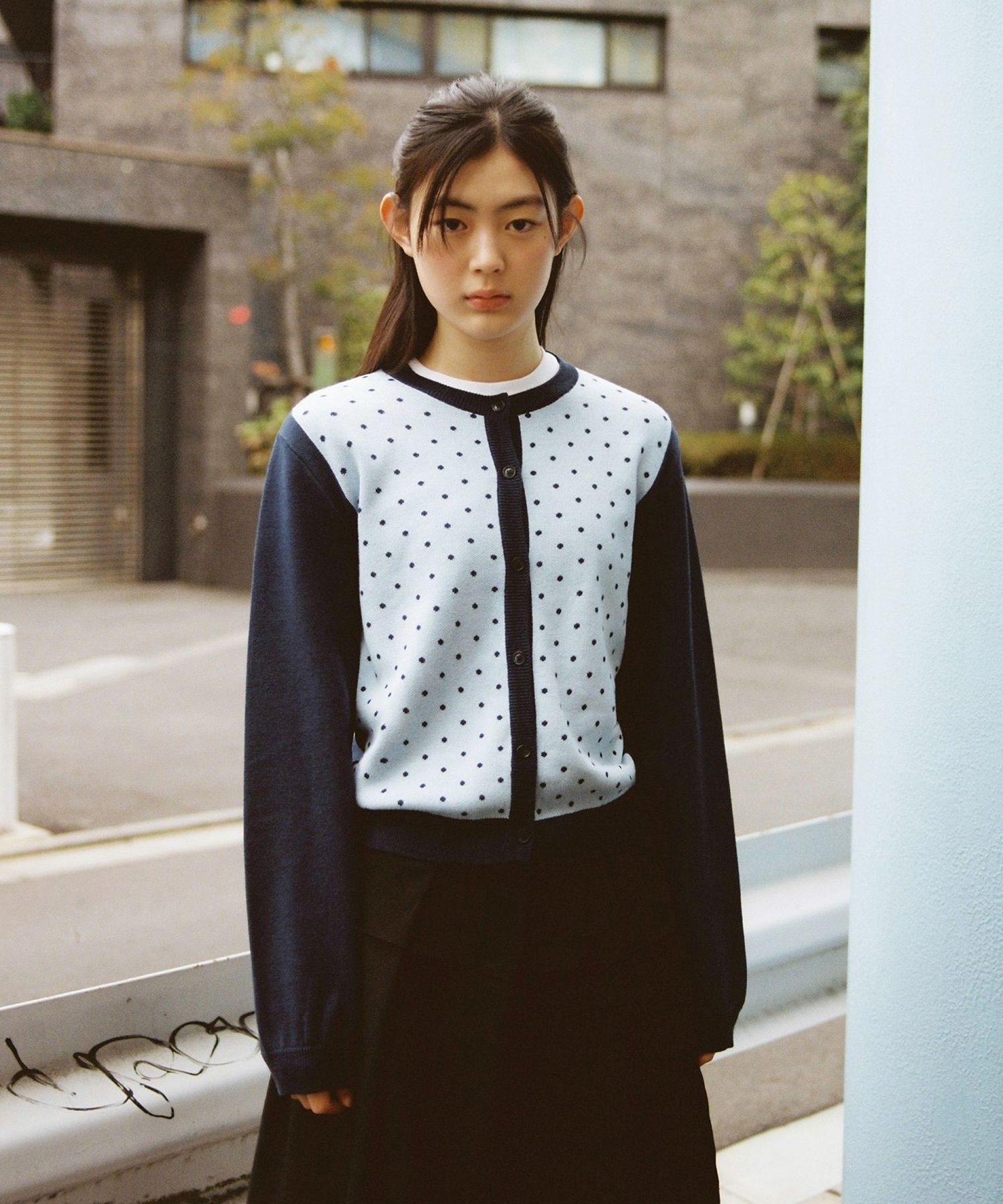 MUSINSA公式 | OHESHIO dot two tone cardigan (baby blue) 