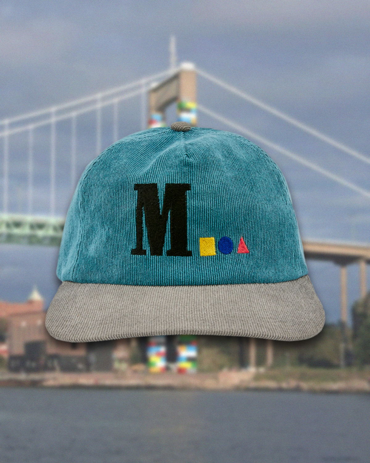 미디엄스(MEDIUMS) Geometric Logo Corduroy Cap - Teal&Gray(도형 로고 코듀로이 캡)