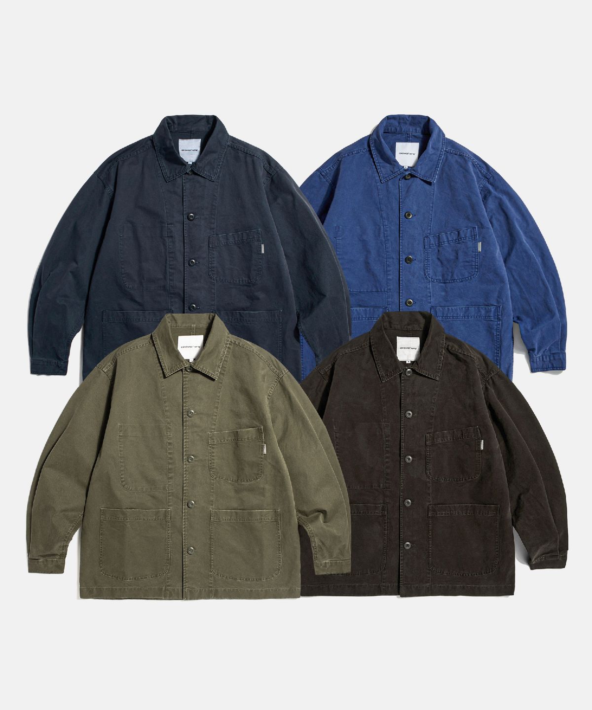 에스피오나지(ESPIONAGE) French Wide Work Jacket (Moleskin) Washed Blue