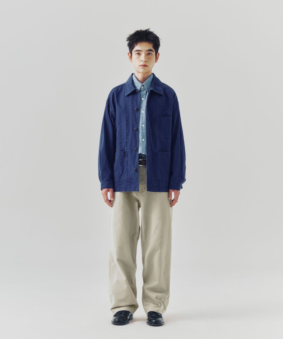 에스피오나지(ESPIONAGE) French Wide Work Jacket (Moleskin) Washed Blue