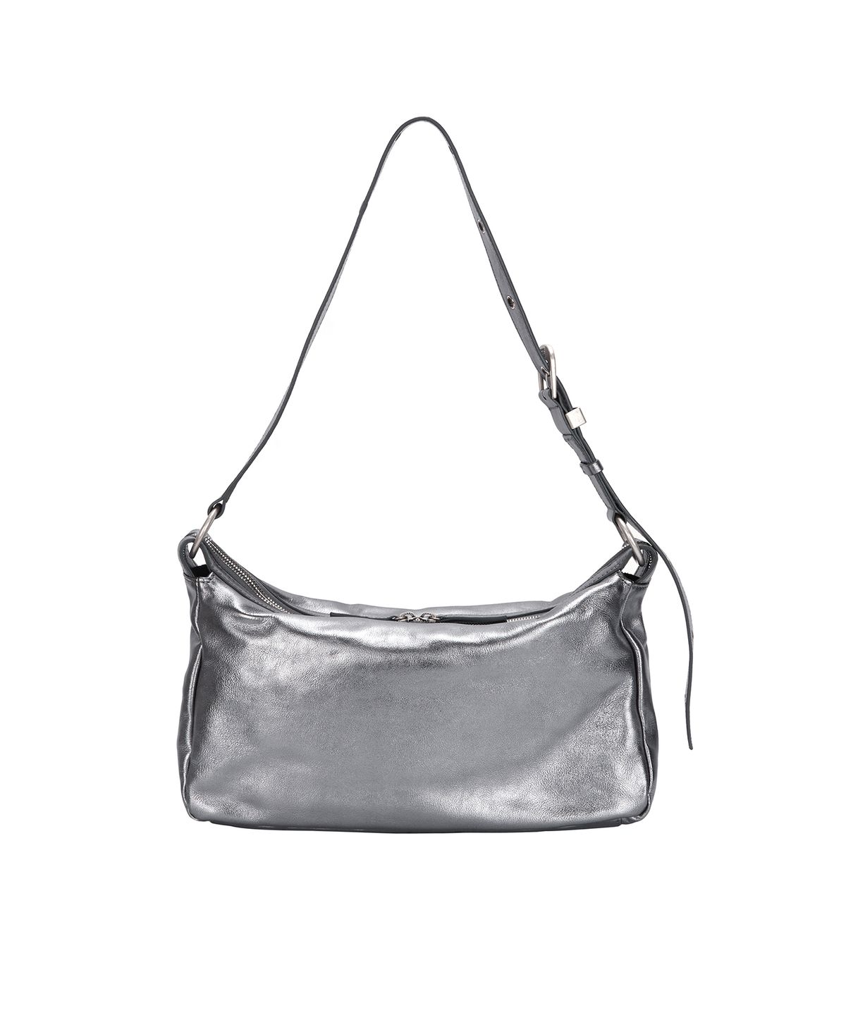 마지셔우드(MARGESHERWOOD) OUTPOCKET HOBO_metallic grey foiled plain
