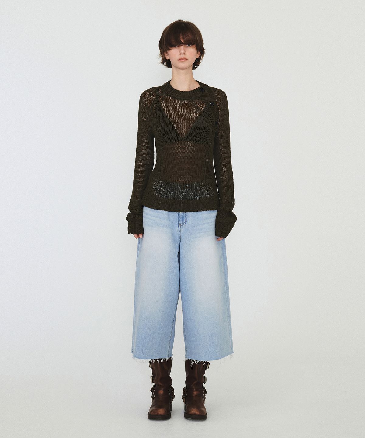다이애그널(DIAGONAL) DIAGONAL BUTTON NETTING KNIT (khaki)