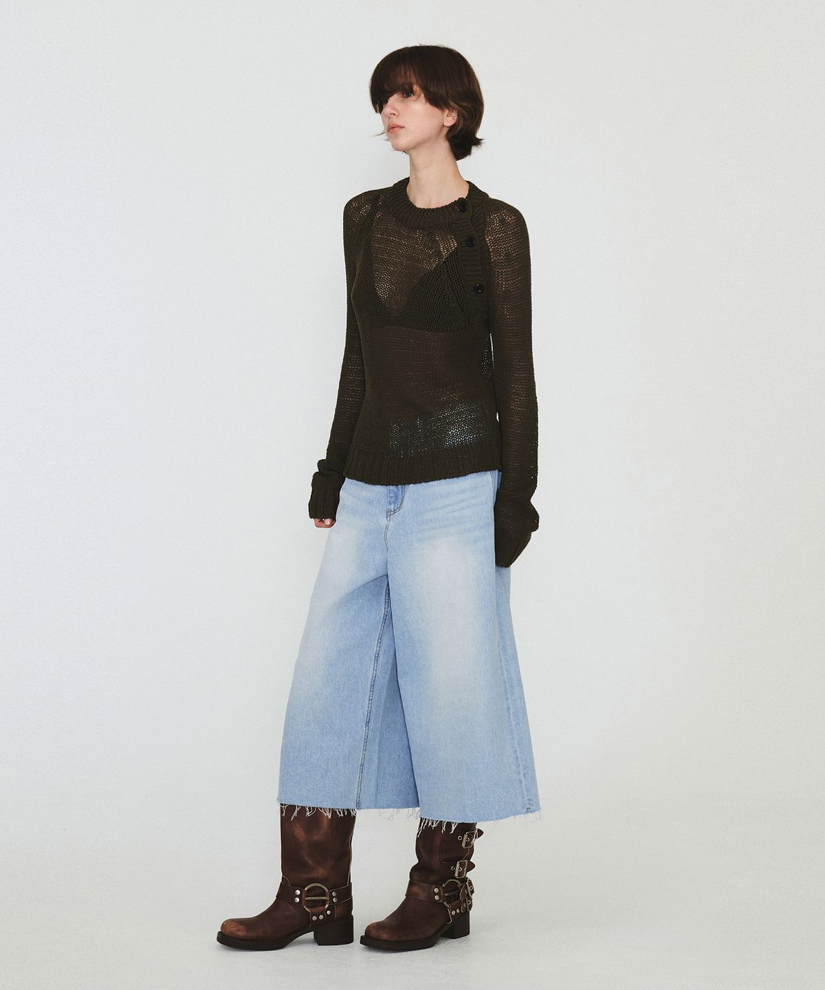 다이애그널(DIAGONAL) DIAGONAL BUTTON NETTING KNIT (khaki)