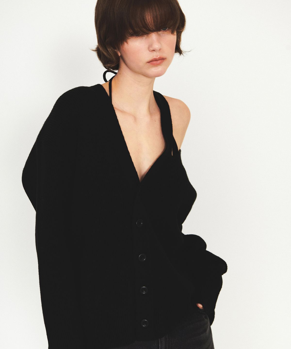 다이애그널(DIAGONAL) UNBALANCE OVERFIT CARDIGAN (black)