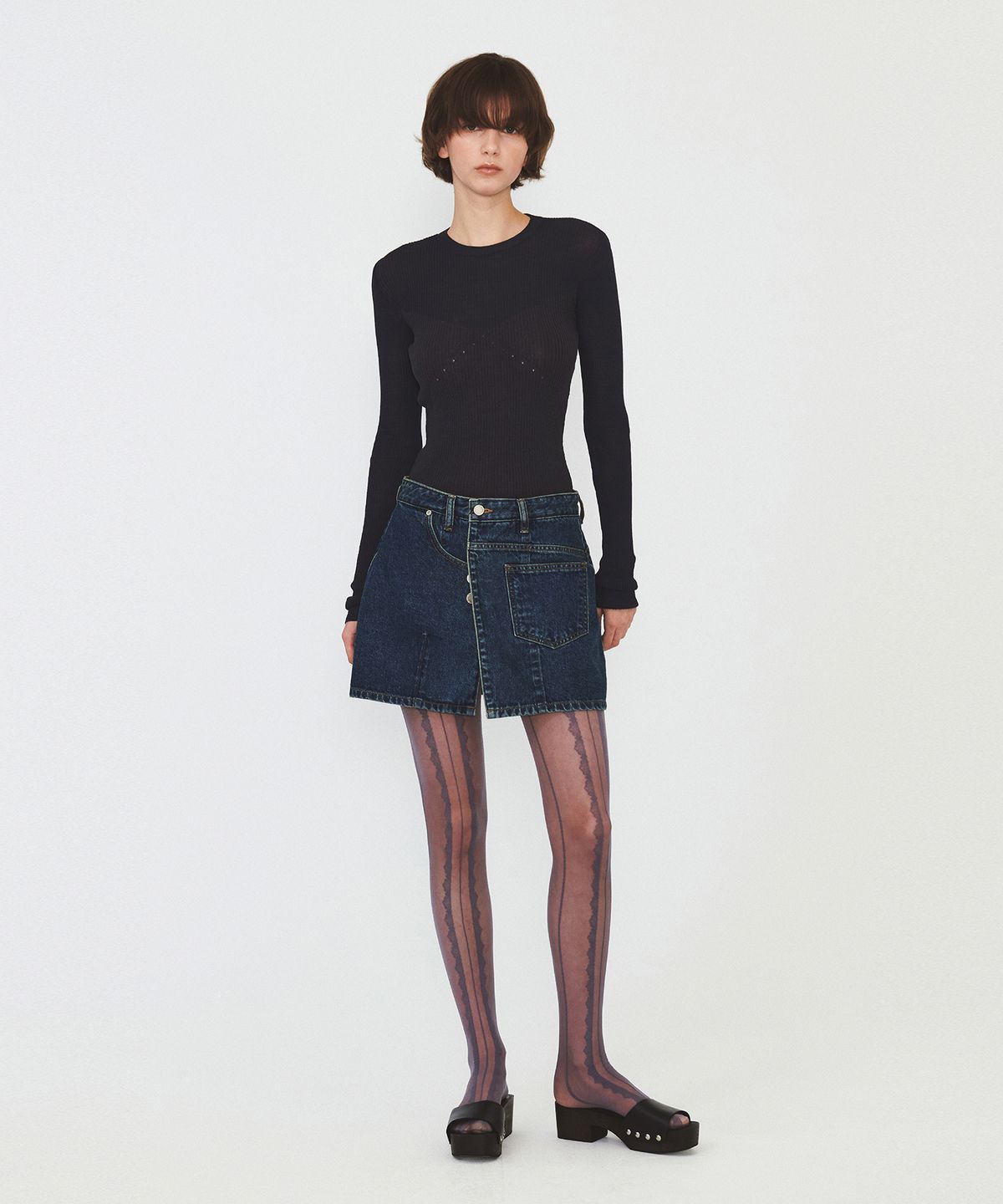 다이애그널(DIAGONAL) SEE-THROUGH RIBBED KNIT (dark grey)