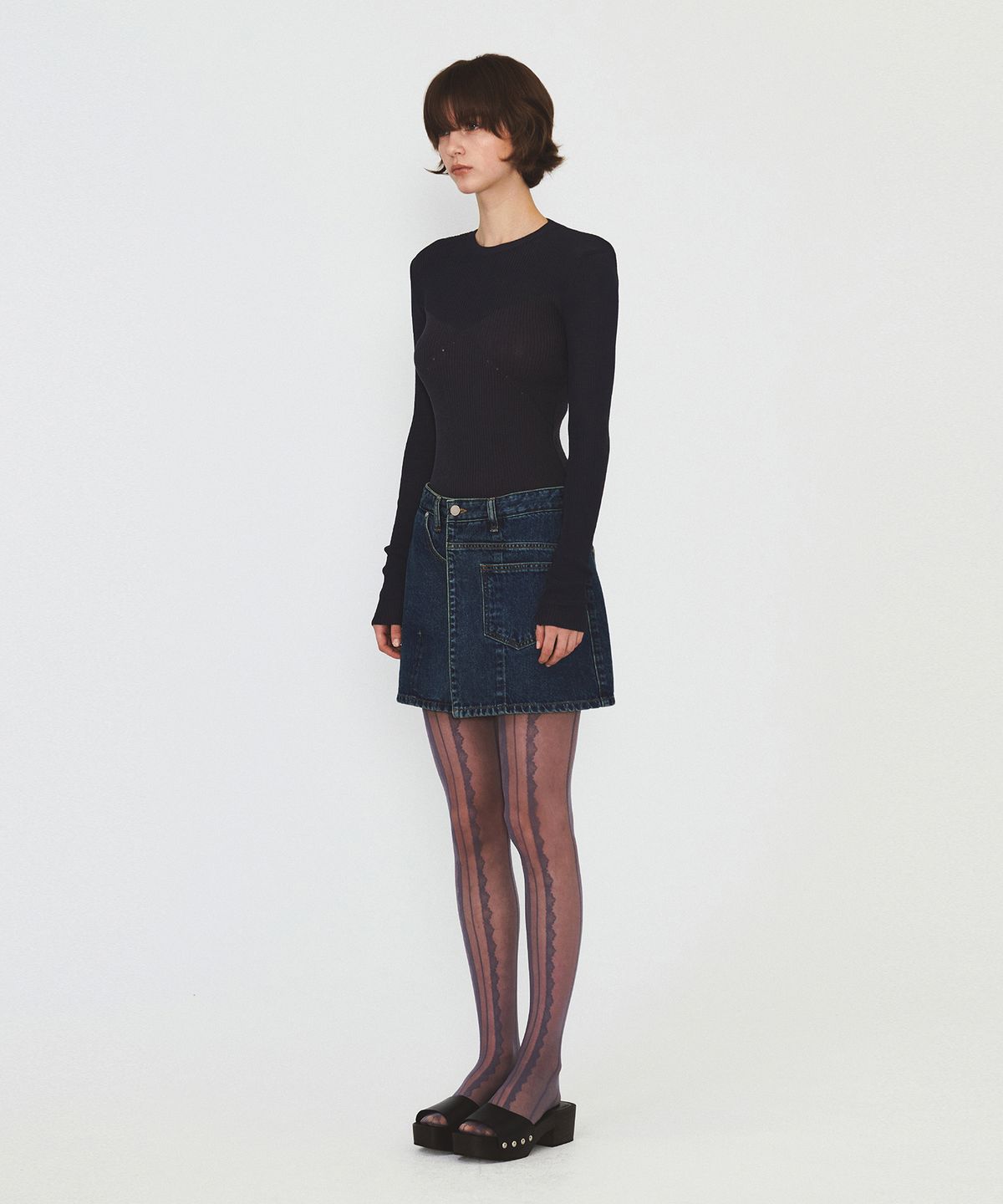 다이애그널(DIAGONAL) SEE-THROUGH RIBBED KNIT (dark grey)