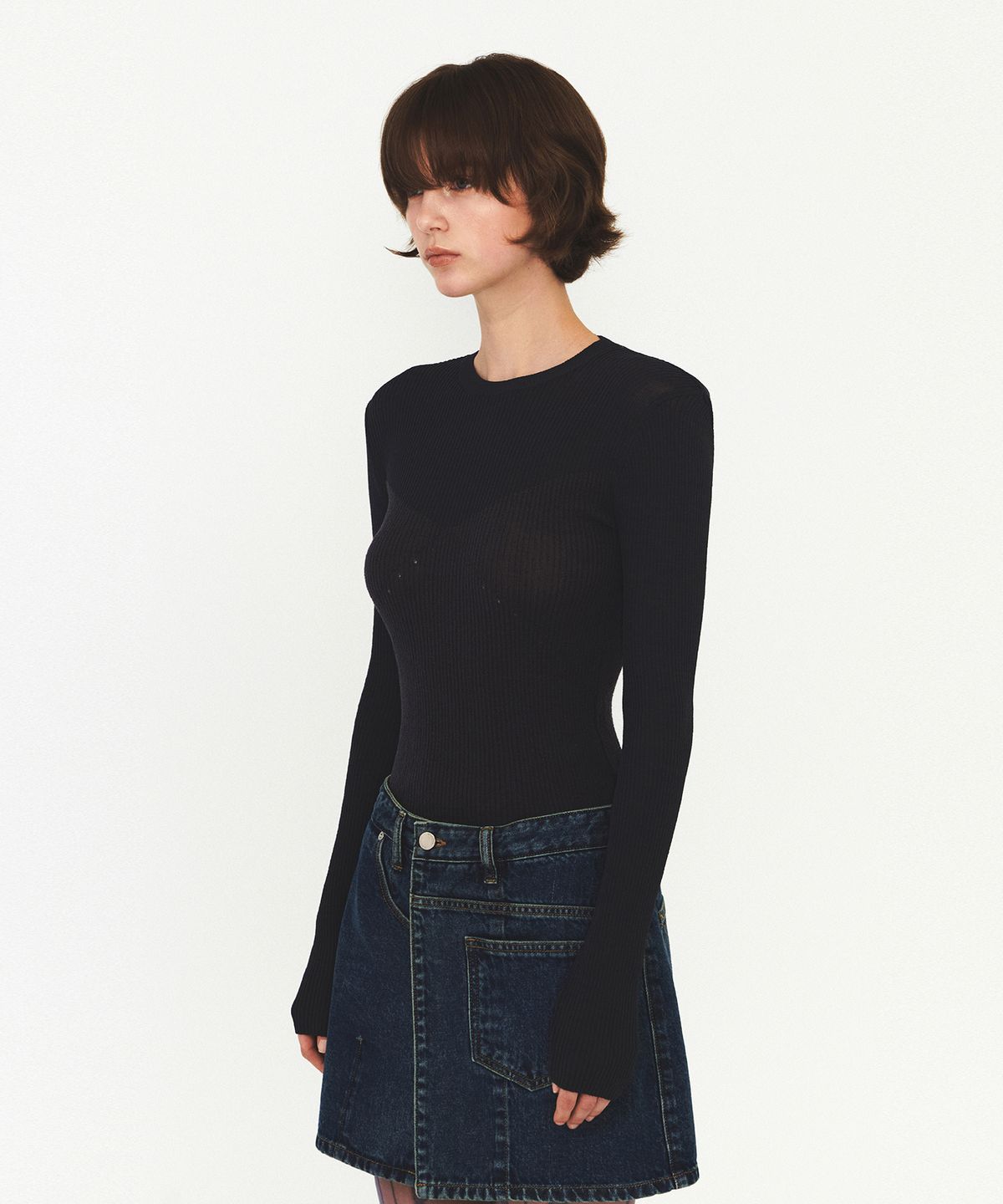 다이애그널(DIAGONAL) SEE-THROUGH RIBBED KNIT (dark grey)
