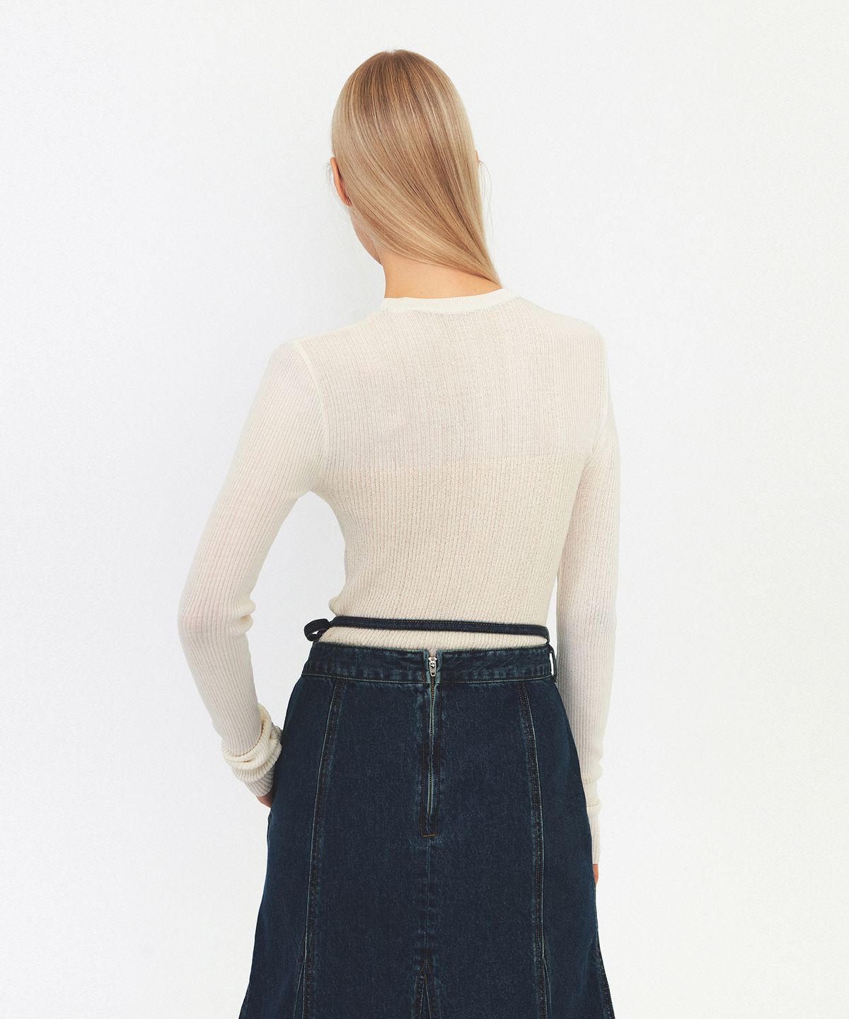 다이애그널(DIAGONAL) SEE-THROUGH RIBBED KNIT (ivory)