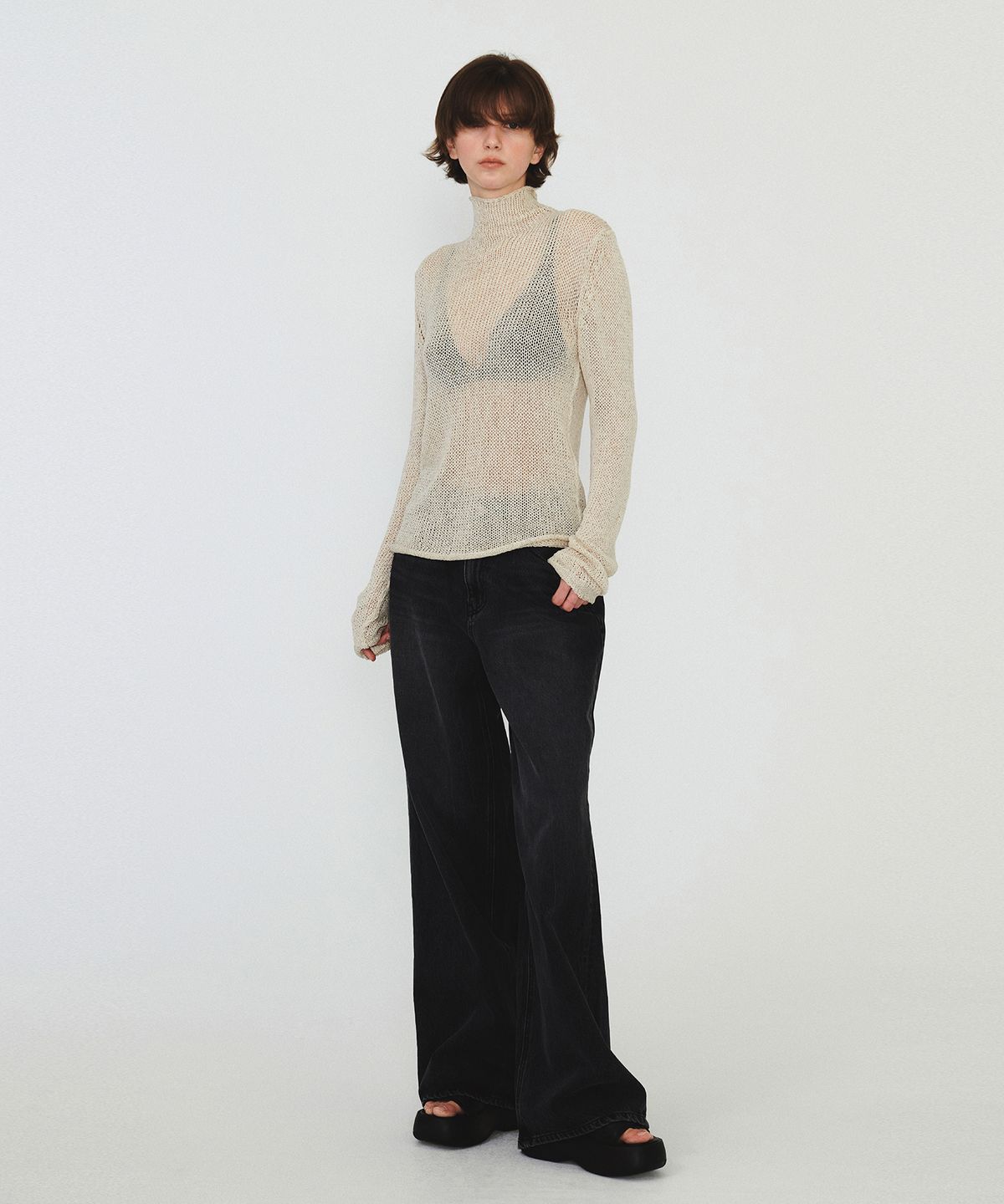 다이애그널(DIAGONAL) POLONECK NETTING KNIT (beige)