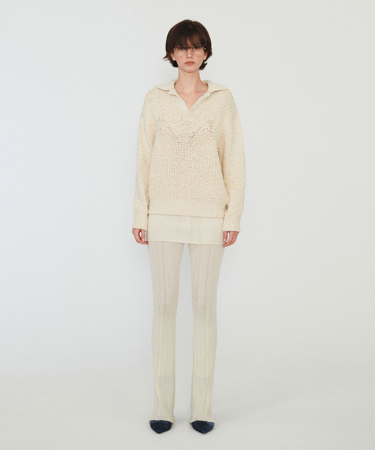 다이애그널(DIAGONAL) OPEN COLLAR OVERFIT KNIT (ivory)