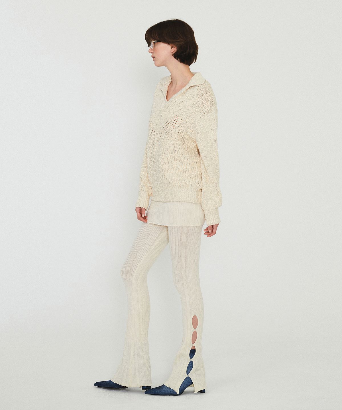 다이애그널(DIAGONAL) OPEN COLLAR OVERFIT KNIT (ivory)