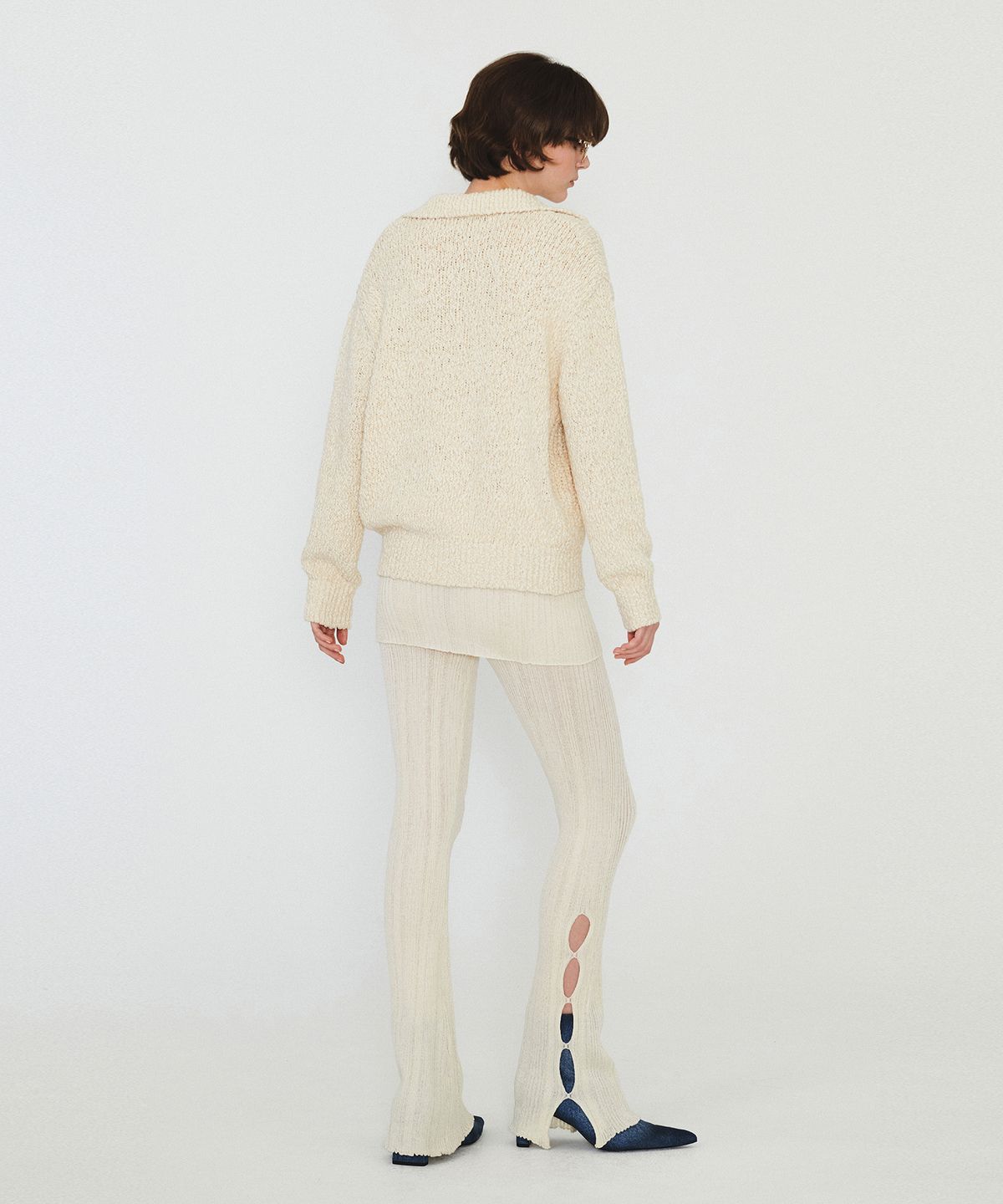 다이애그널(DIAGONAL) OPEN COLLAR OVERFIT KNIT (ivory)