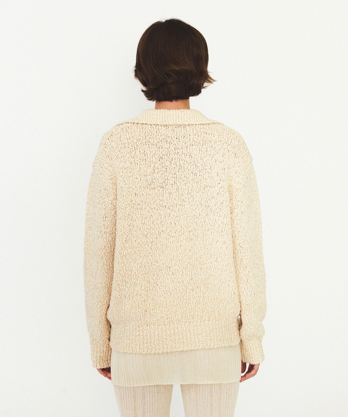 다이애그널(DIAGONAL) OPEN COLLAR OVERFIT KNIT (ivory)