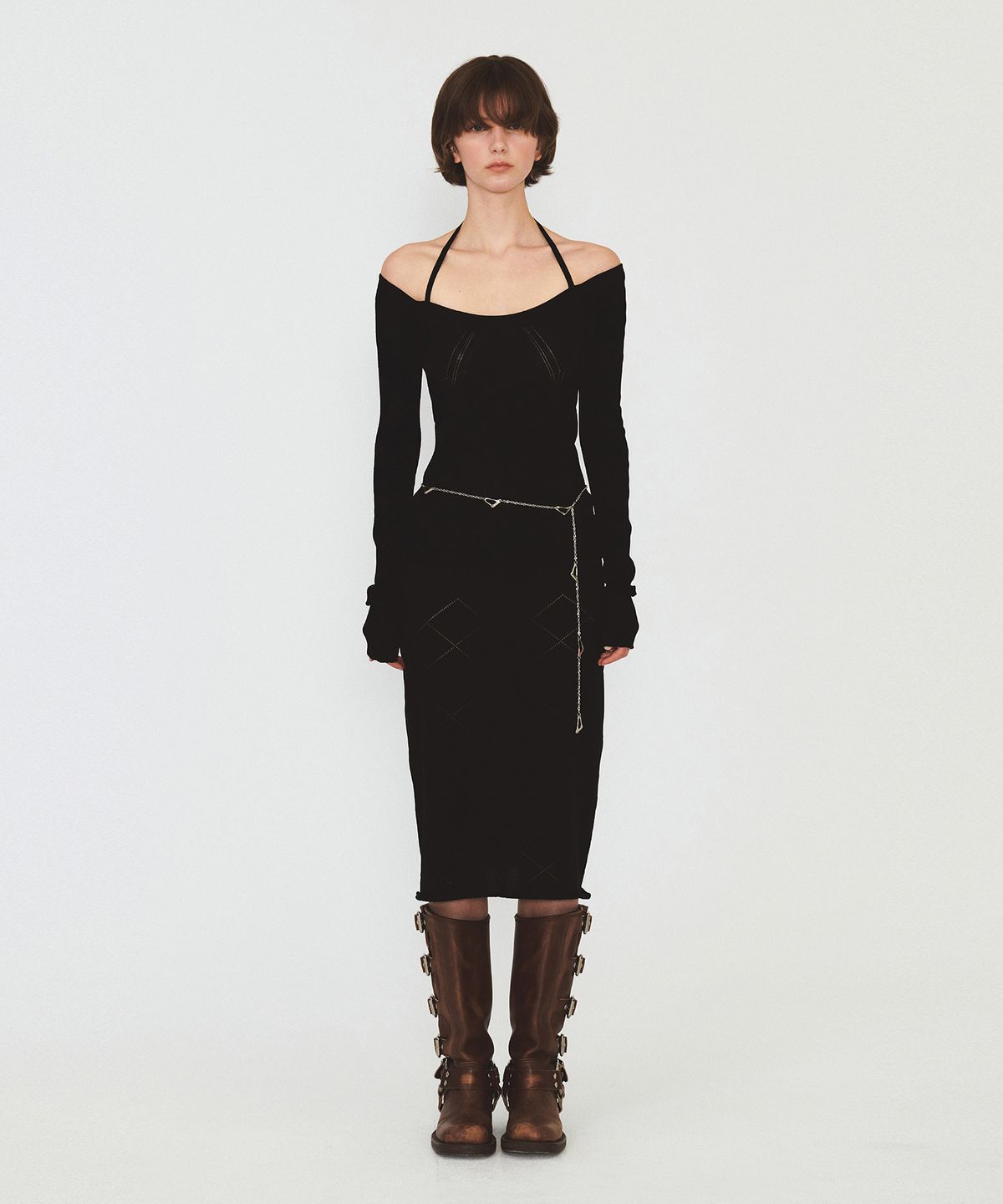 다이애그널(DIAGONAL) OFF SHOULDER STRAP KNIT (black)