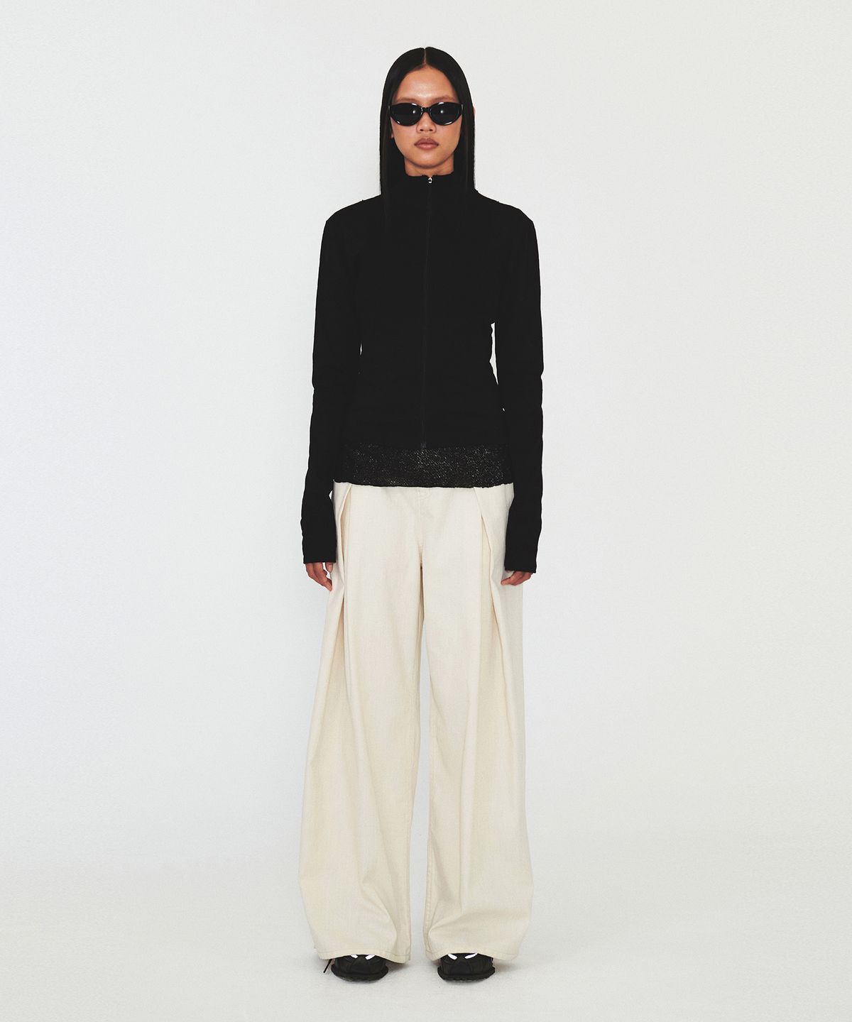 다이애그널(DIAGONAL) BUSTIER RIBBED ZIP UP (black)