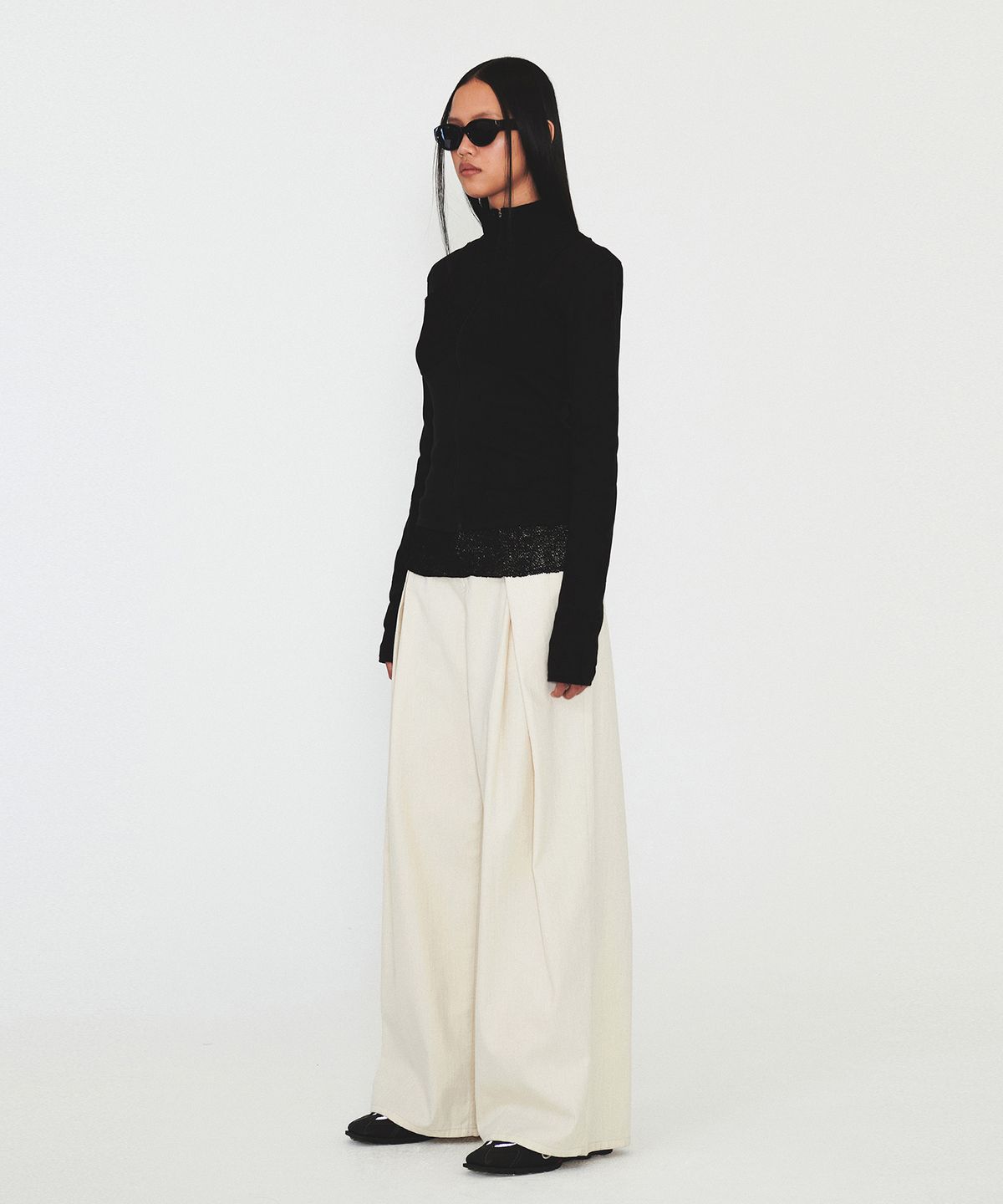 다이애그널(DIAGONAL) BUSTIER RIBBED ZIP UP (black)