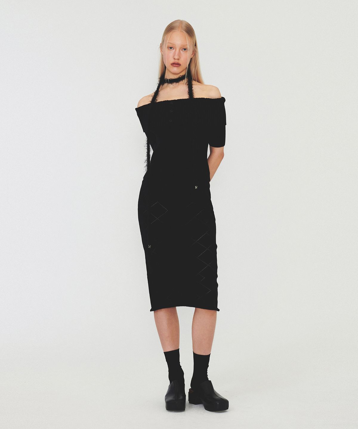 다이애그널(DIAGONAL) ARGYLE PATTERN KNIT SKIRT (black)
