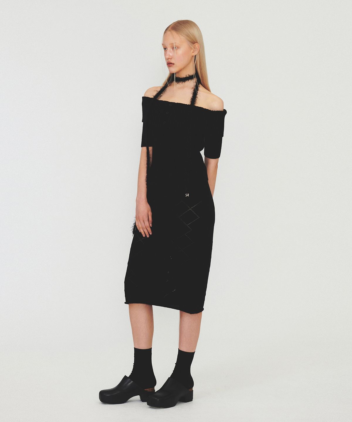 다이애그널(DIAGONAL) ARGYLE PATTERN KNIT SKIRT (black)