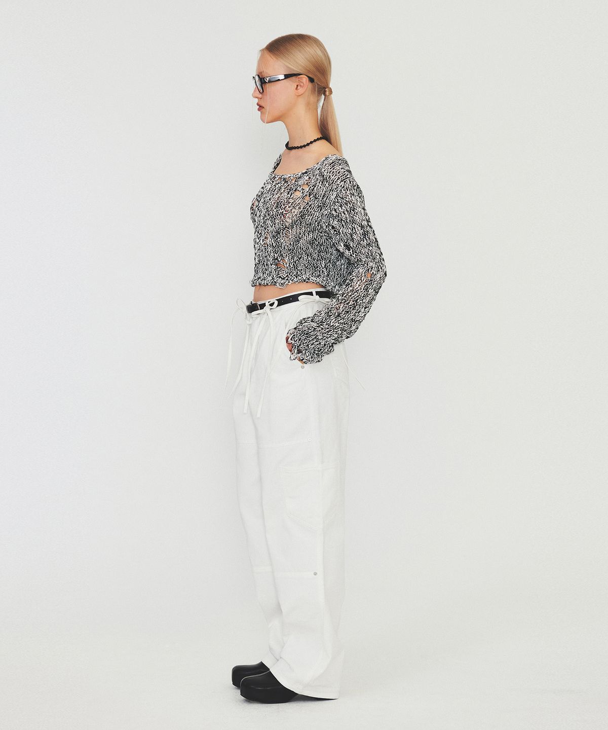 다이애그널(DIAGONAL) RIBBON STRAP POCKET DENIM (white)