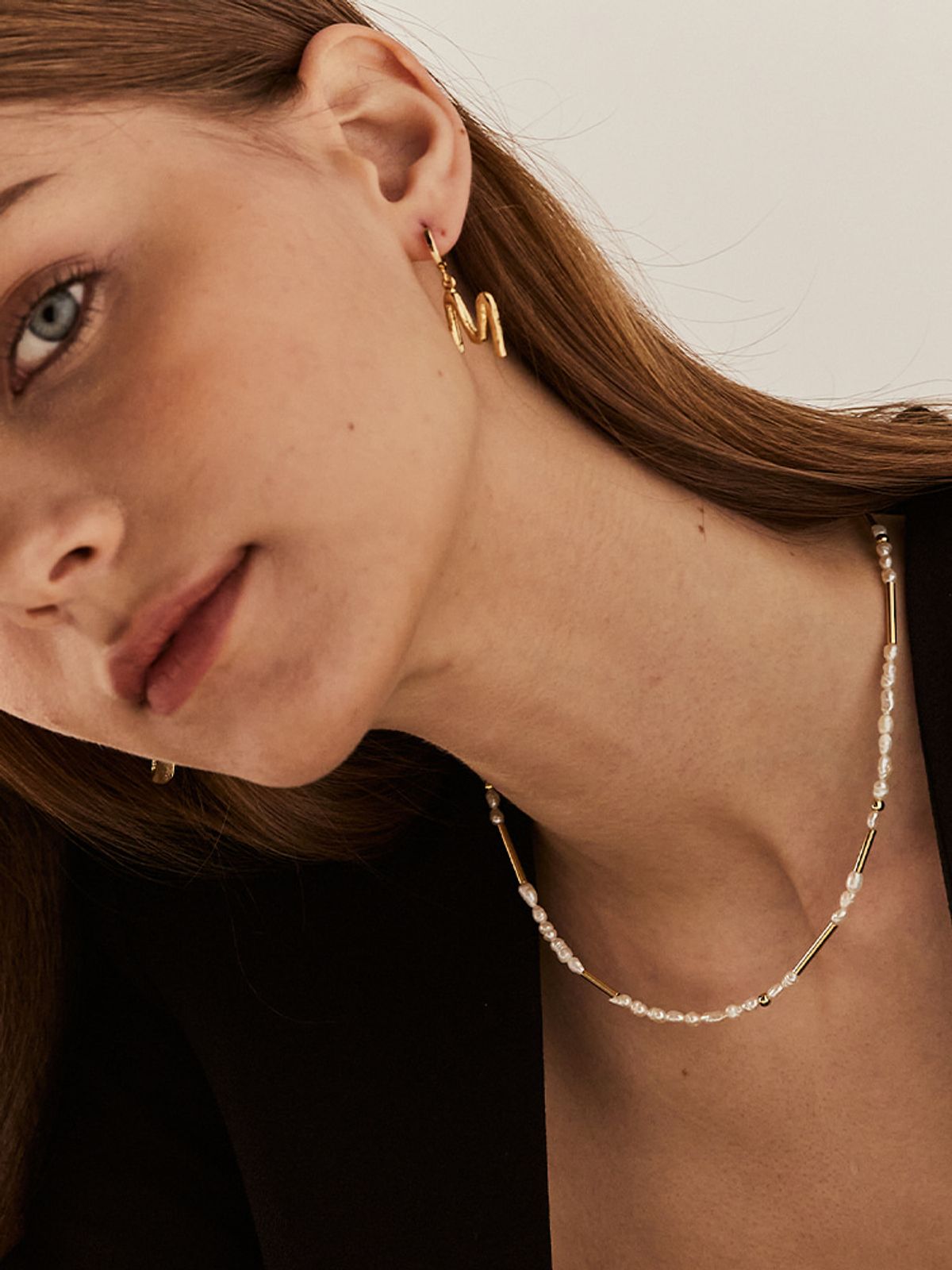 소수(SOSOO) Mini Pipe Point Pearl Necklace 미니 파이프 포인트 진주 목걸이