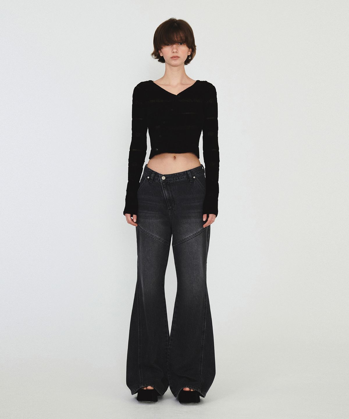 다이애그널(DIAGONAL) DIAGONAL BOOTS CUT DENIM PANTS (black)