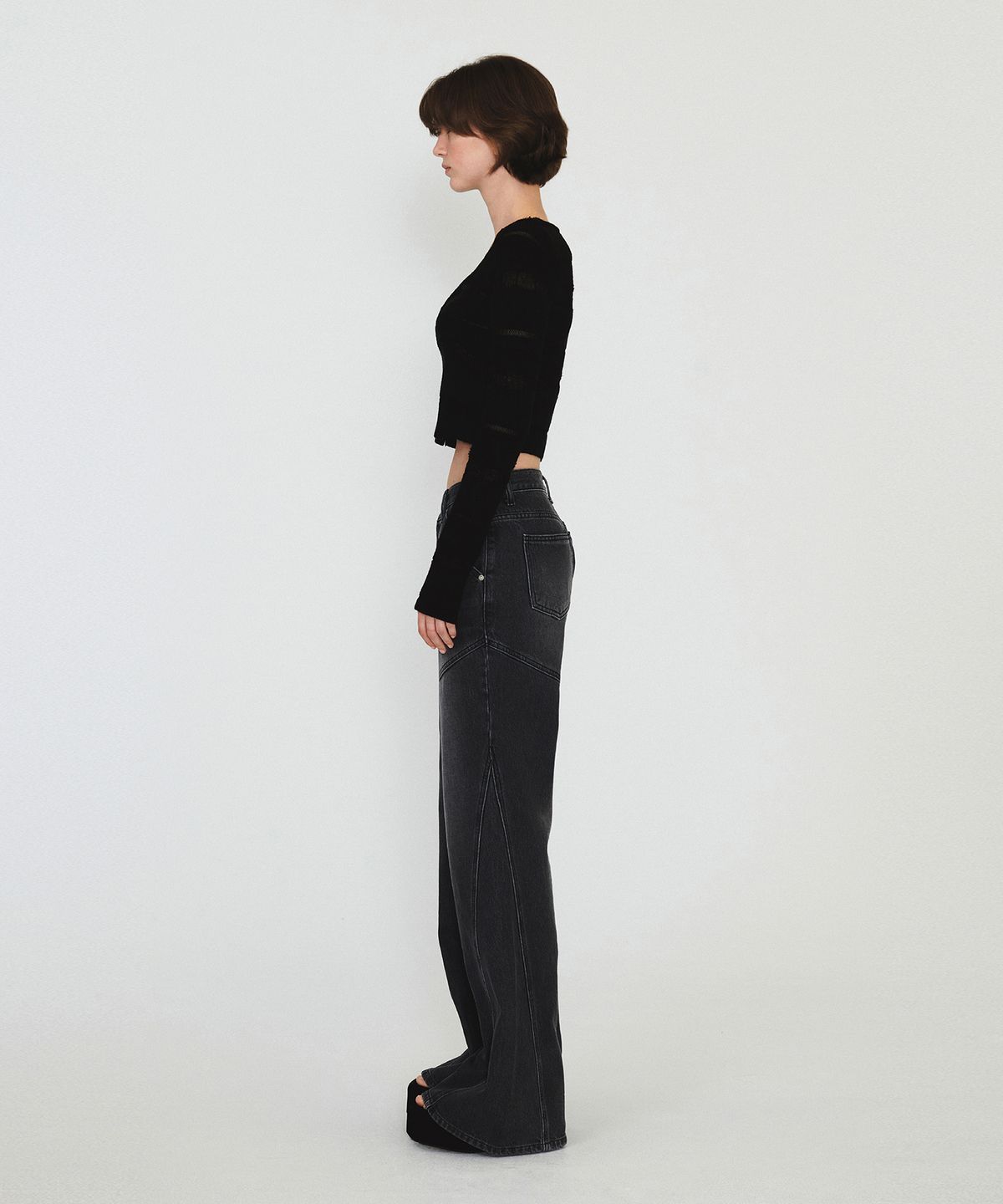 다이애그널(DIAGONAL) DIAGONAL BOOTS CUT DENIM PANTS (black)