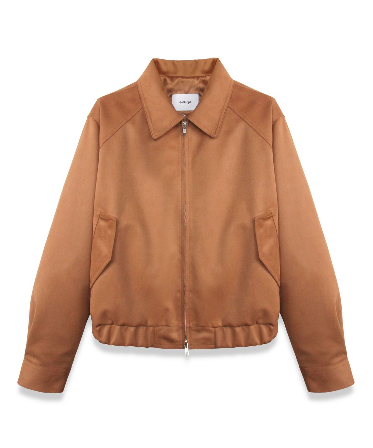도프셉(DOFFSEPT) Vegan Leather Suede Crop Bomber in Camel
