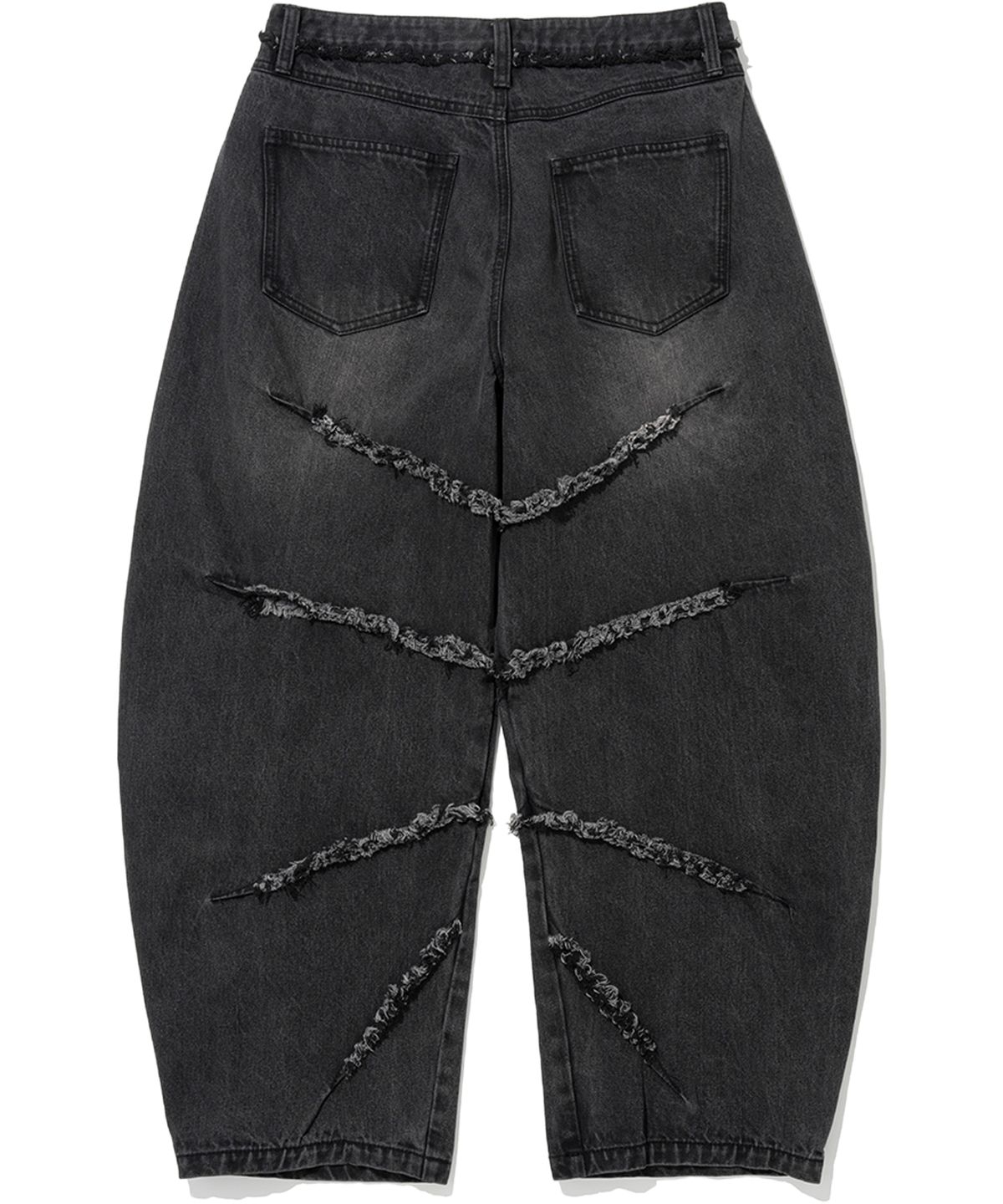낫포너드(NOT4NERD) Cut Off Curved Denim Pants - Black