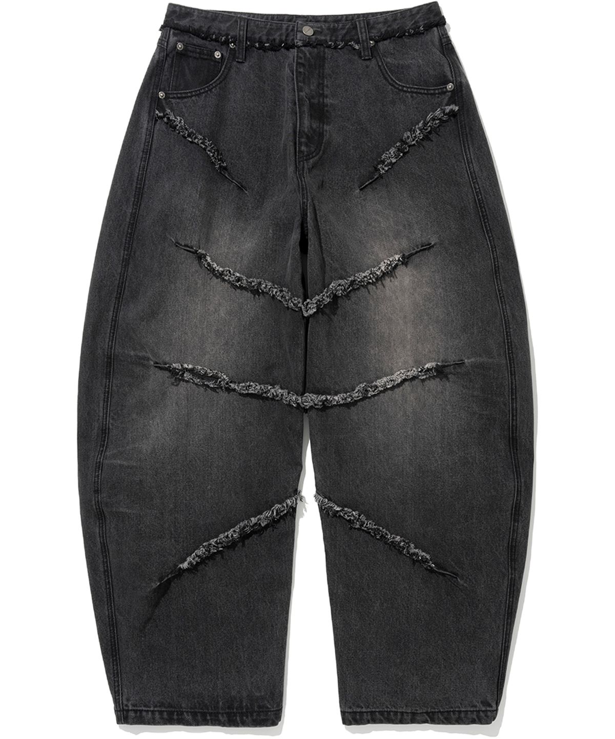 낫포너드(NOT4NERD) Cut Off Curved Denim Pants - Black