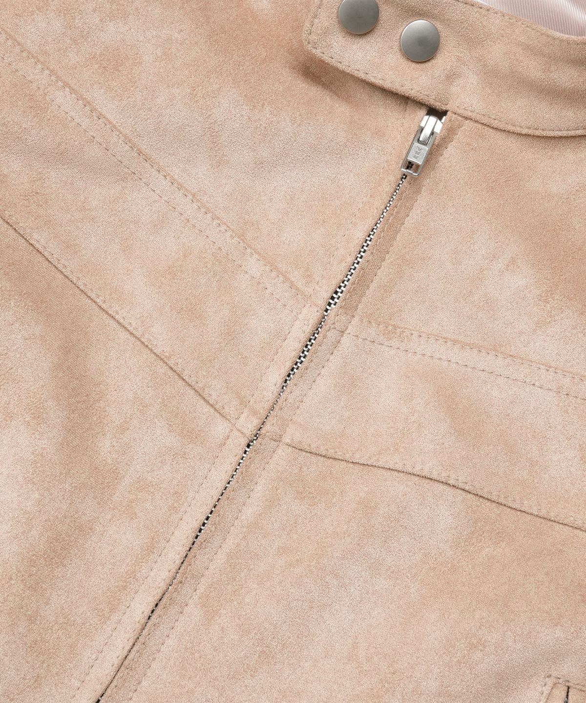 도프셉(DOFFSEPT) Vegan Leather Suede Racer Jacket in Beige